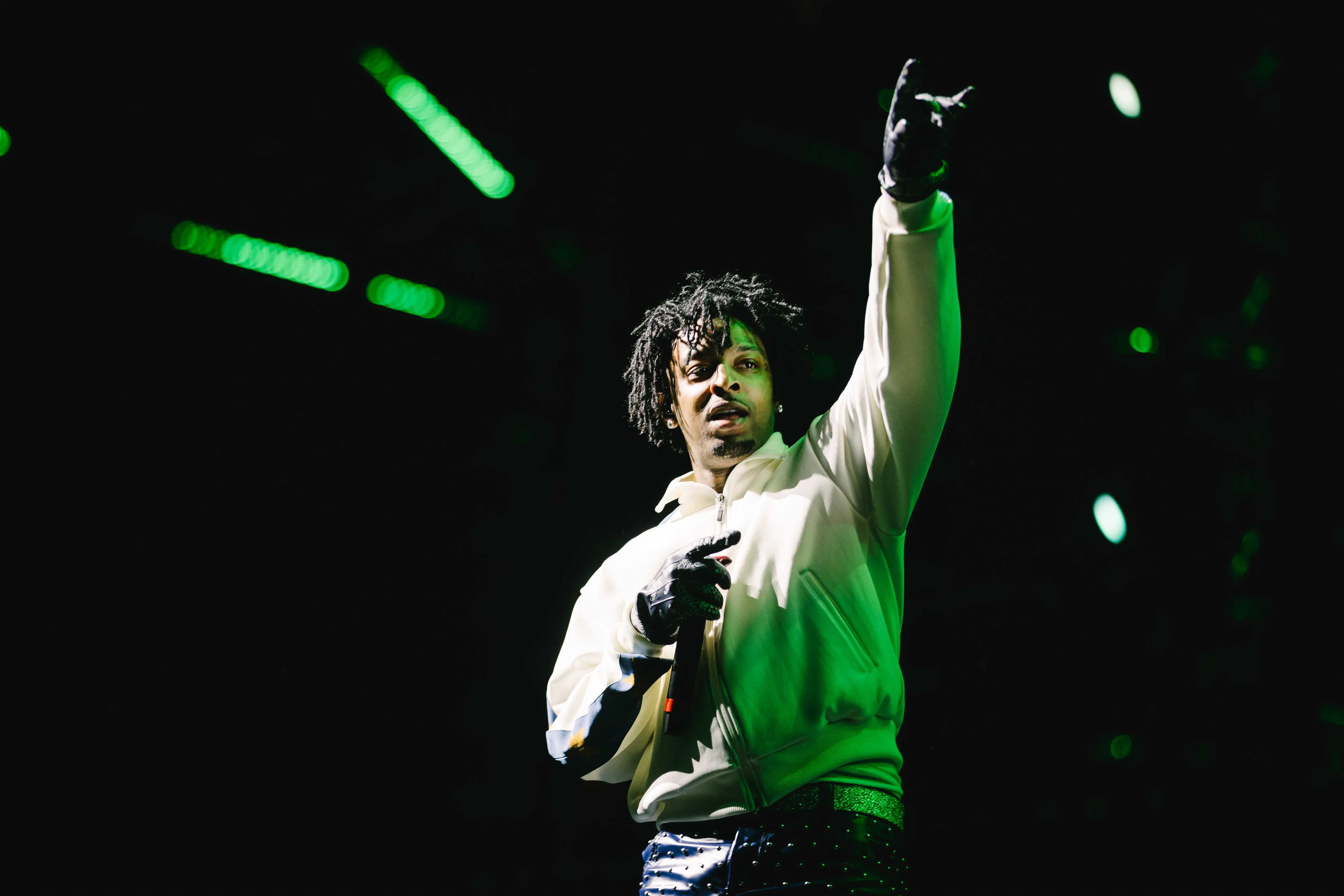 21 Savage performs on stage at the Sahara Tent.