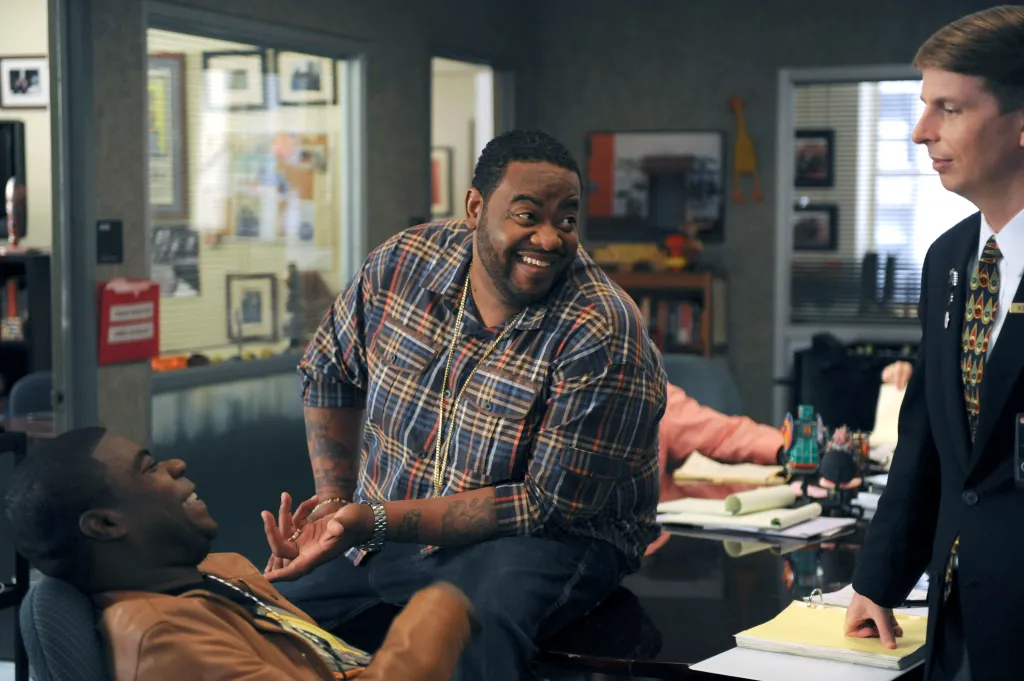 Tracy Morgan as Tracy Jordan, Grizz Chapman as Grizz, and Jack McBrayer as Kenneth Parcell from the TV series 