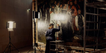 Bringing a Giant Canvas Back to Life, as Museum Visitors Watch