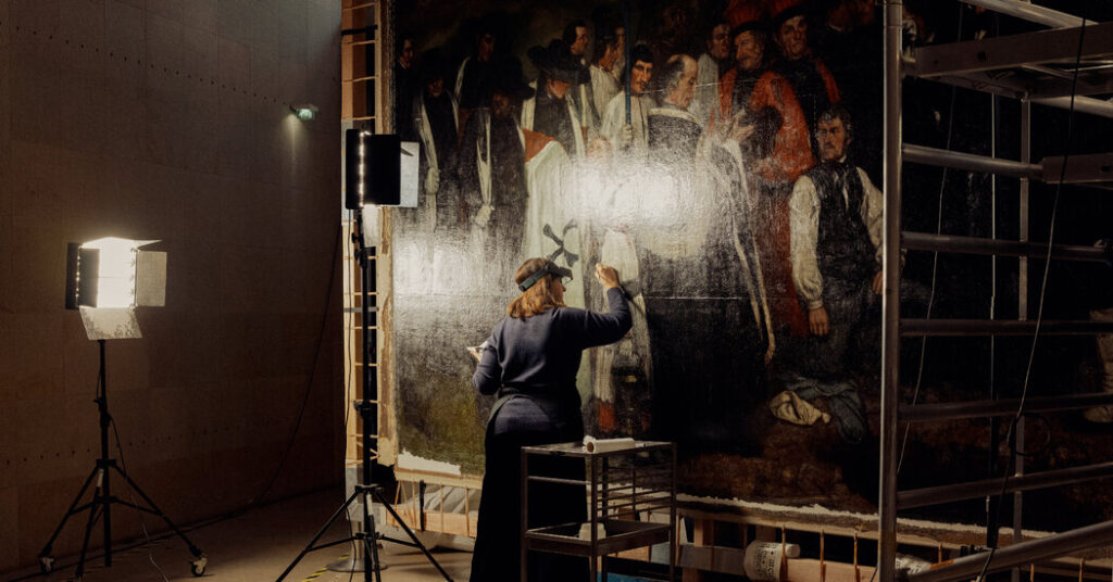 Bringing a Giant Canvas Back to Life, as Museum Visitors Watch