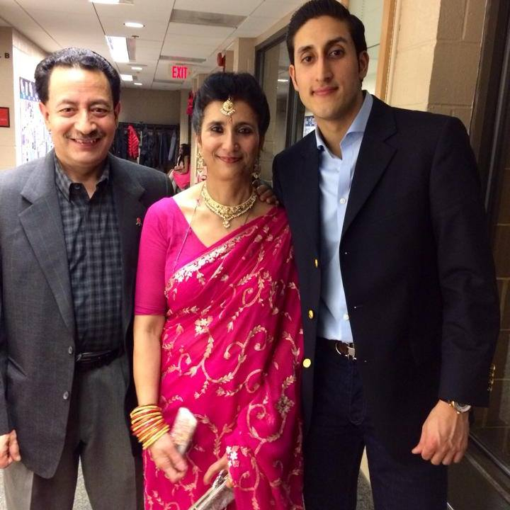 Chirayu Rana (R) is pictured with his mother Baruna Rana (C) and father Chaitanya Rana