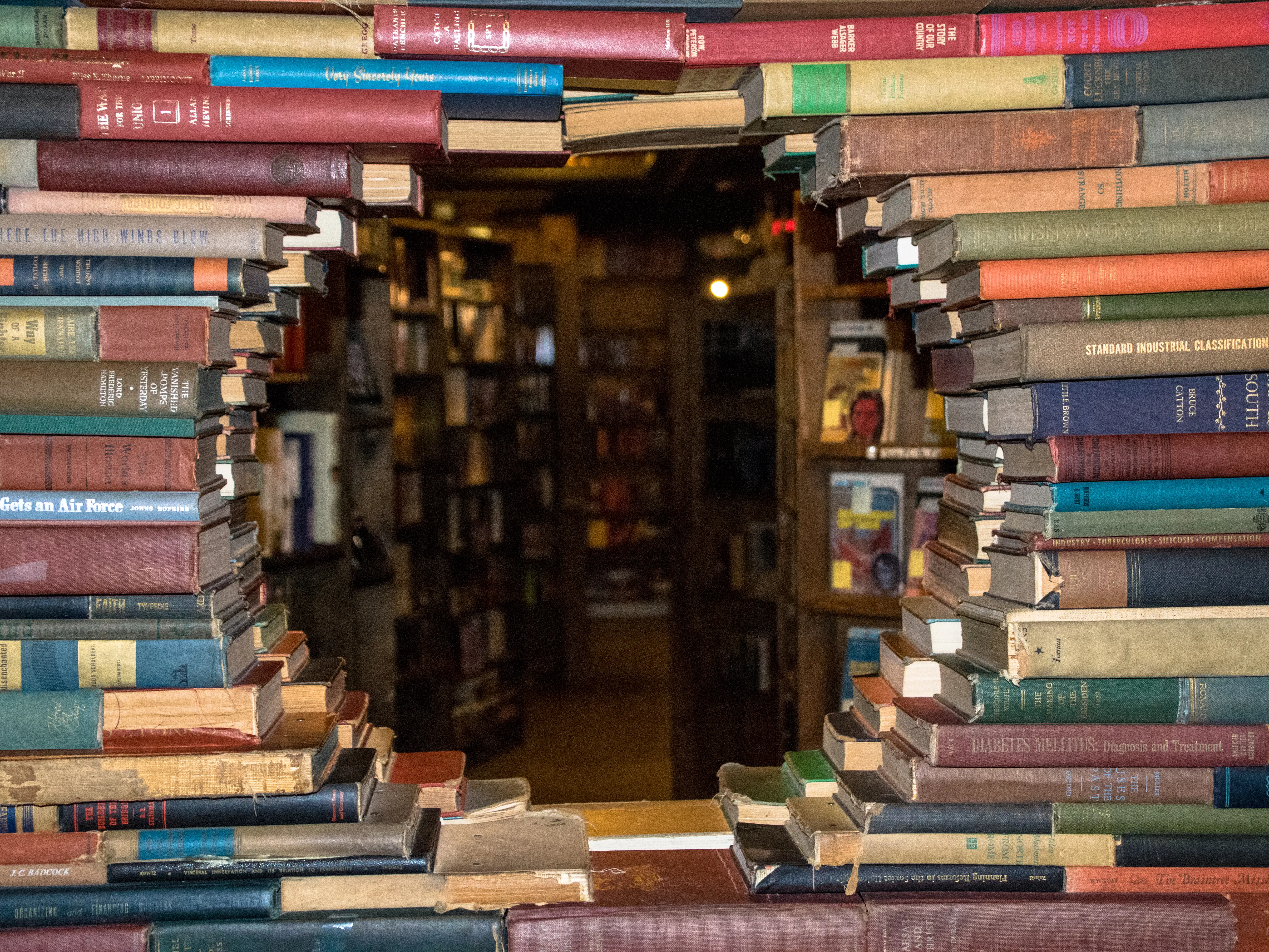 Books creating the shape of a circle at The Last Bookstore in Los Angeles