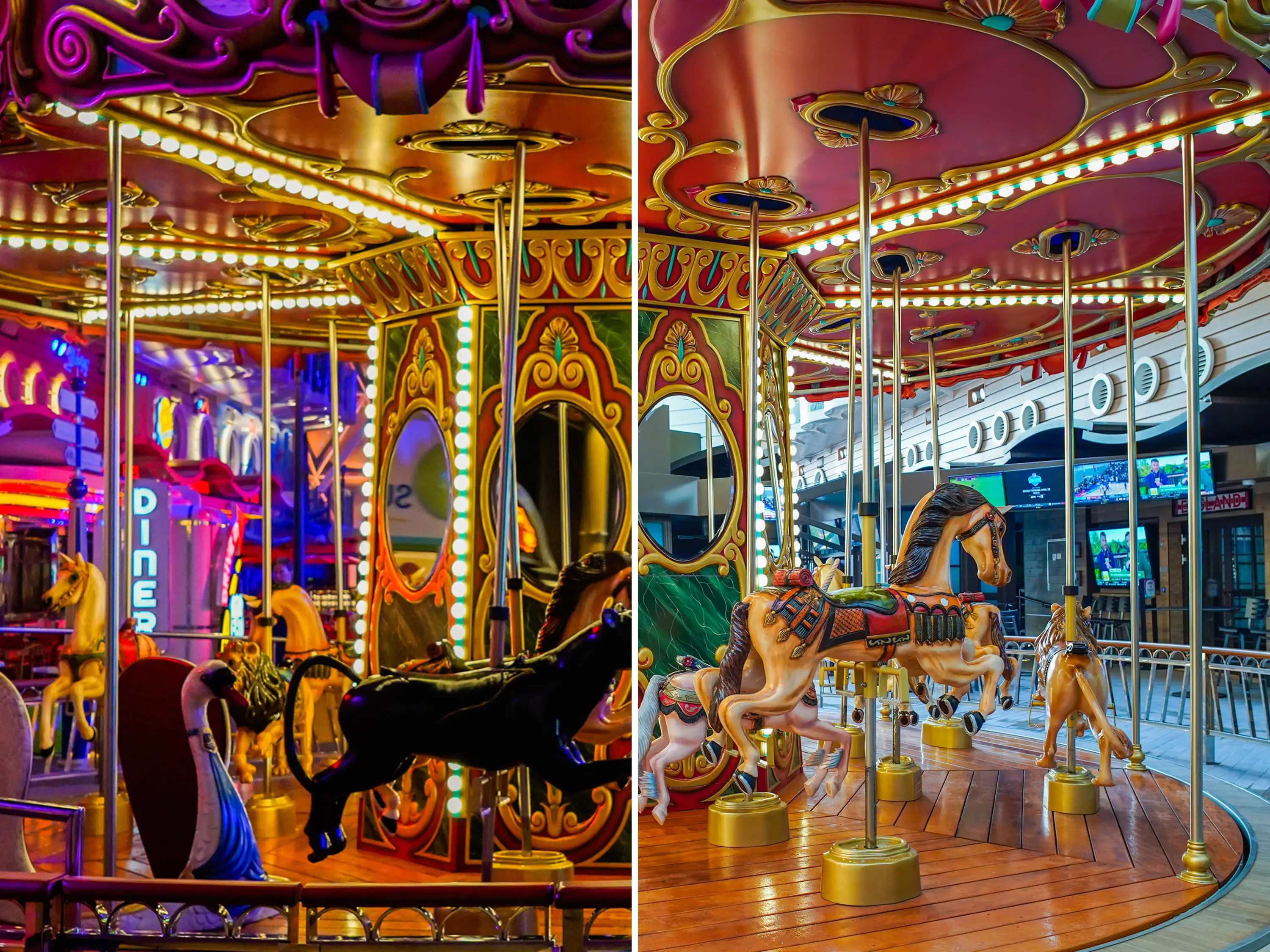Carousel  on the world's largest cruise ship during the day and at night