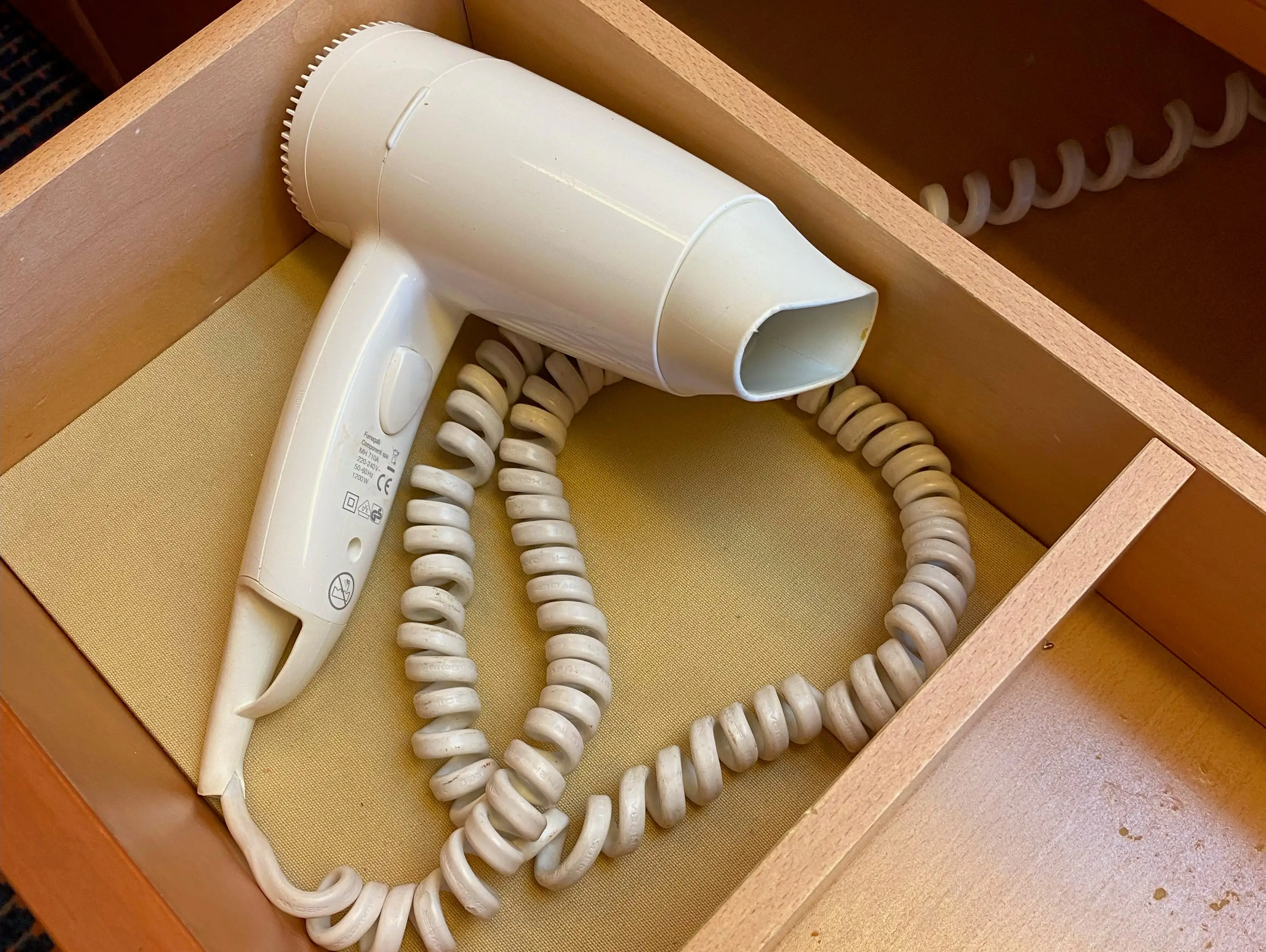 blow dryer in a draw on a cruise ship