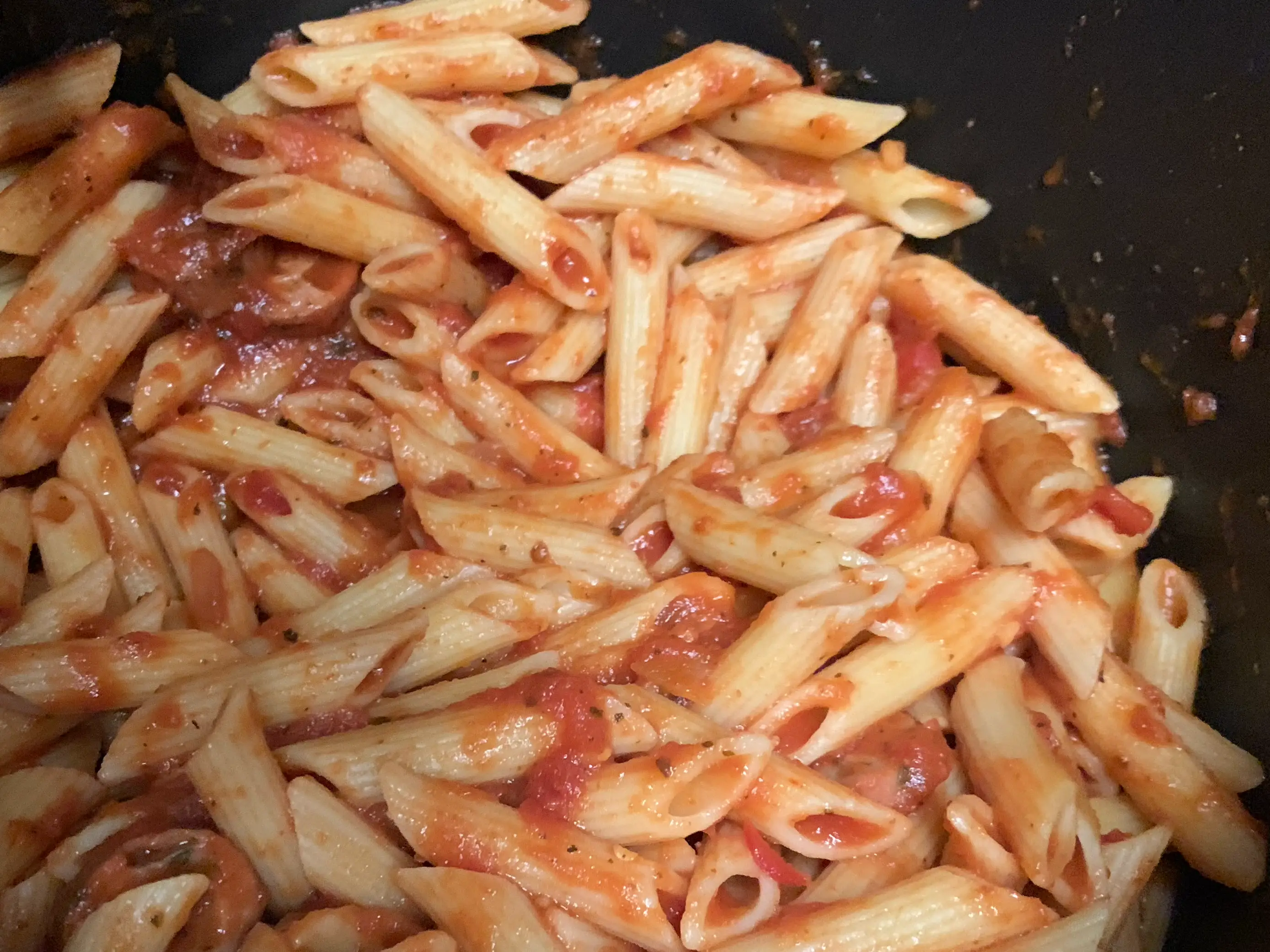 Penne pasta with Trader Joe's classic marinara sauce