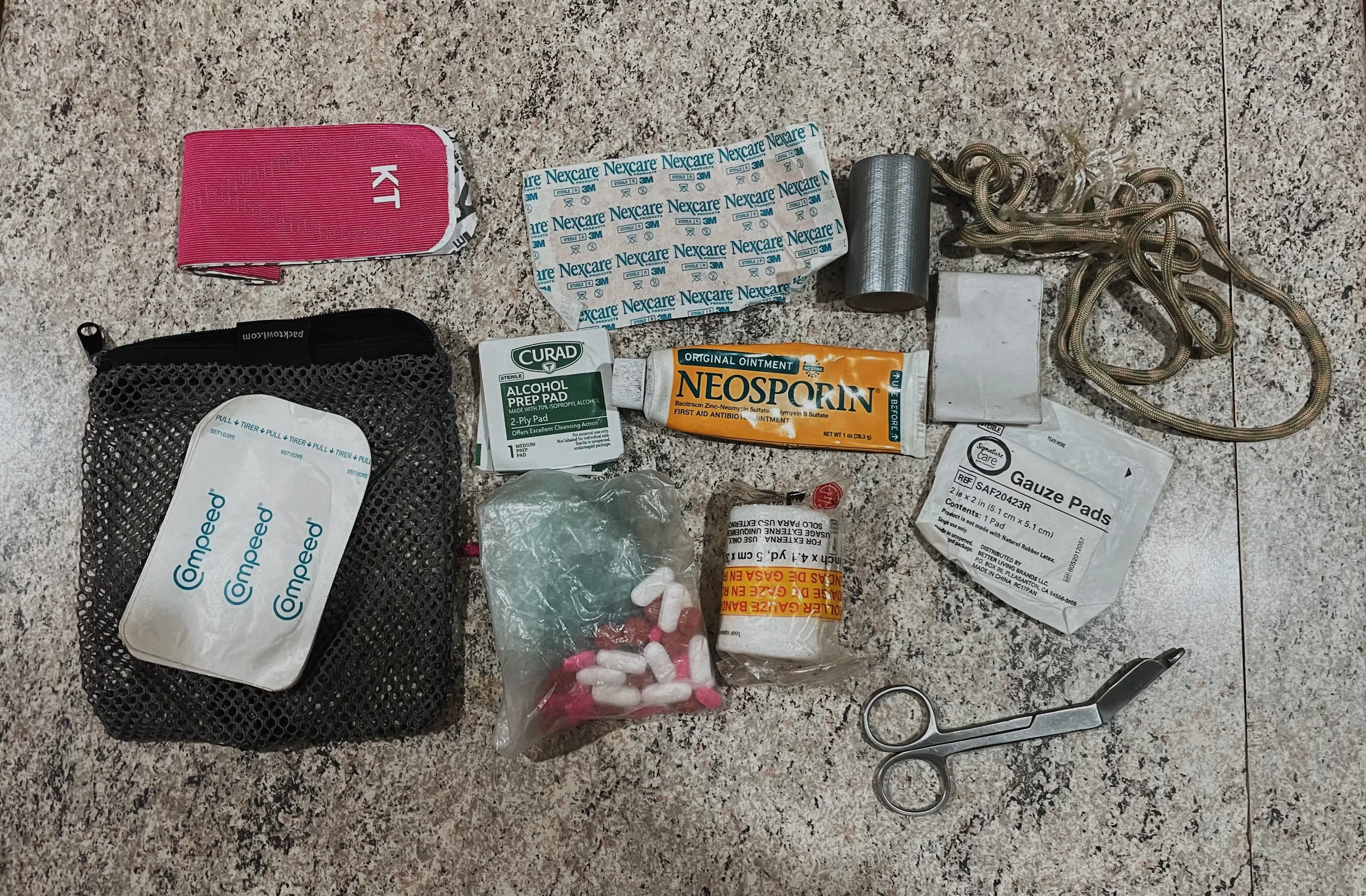 aerial view of frst aid kit laid our on table