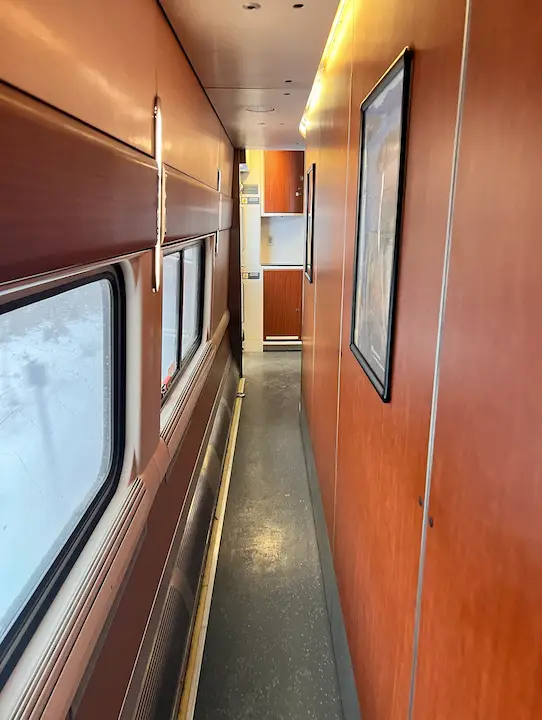 A view down the hallway in the sleeping car on Amtrak's Lake Shore Limited.
