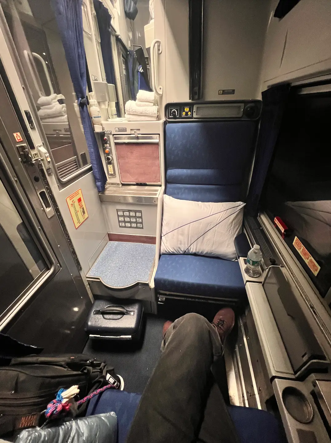 A view from a roomette on the inside of roomette on Amtrak lake shore limited.