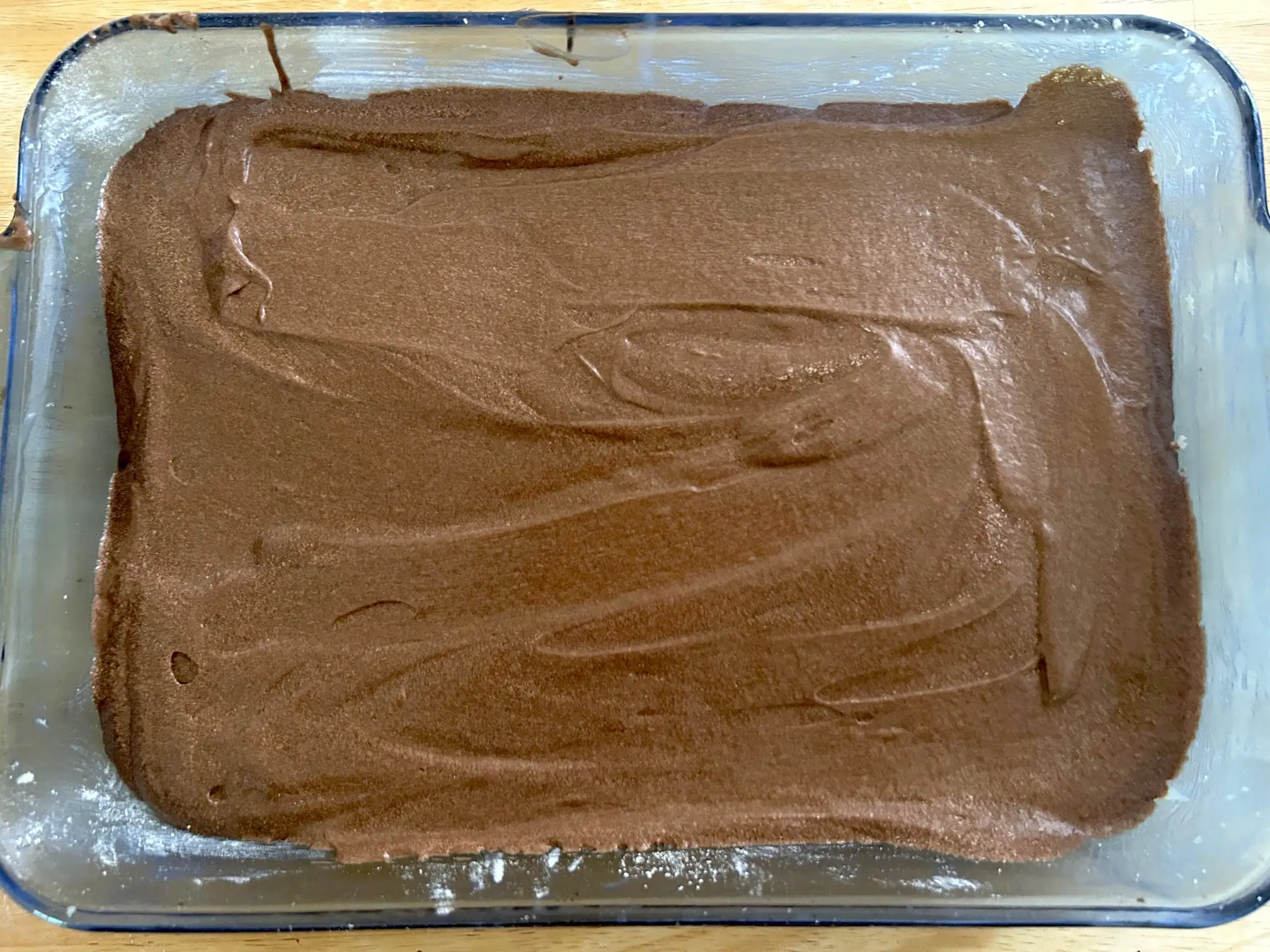 Batter for Ina Garten's chocolate cake with mocha frosting