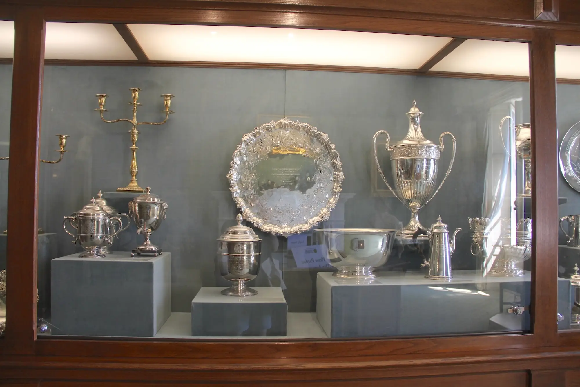 Trophies in a glass case at Marble House.