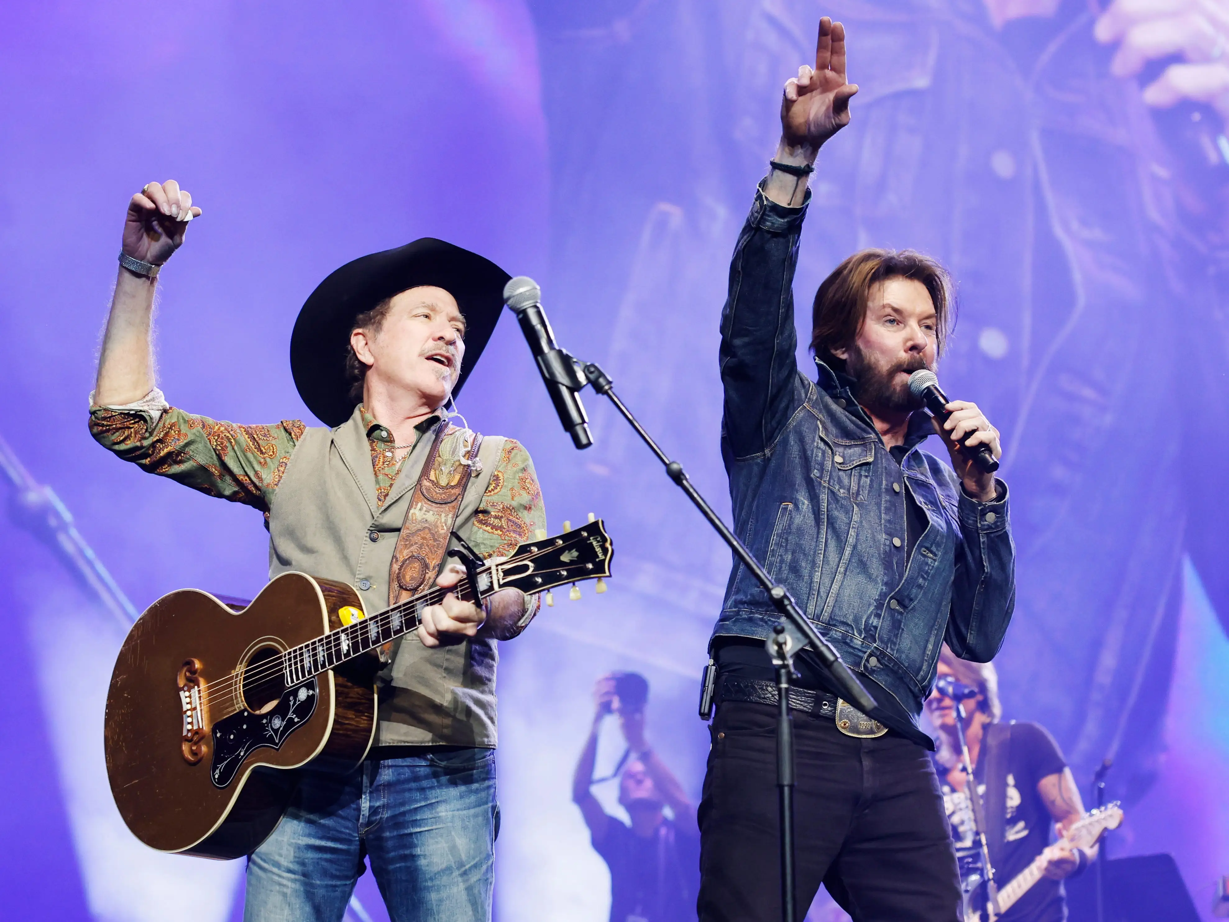 Kix Brooks and Ronnie Dunn of Brooks and Dunn perform onstage for All for the Hall a concert hosted by Keith Urban and Vince Gill benefiting the Country Music Hall of Fame and Museum at Bridgestone Arena on December 05, 2023