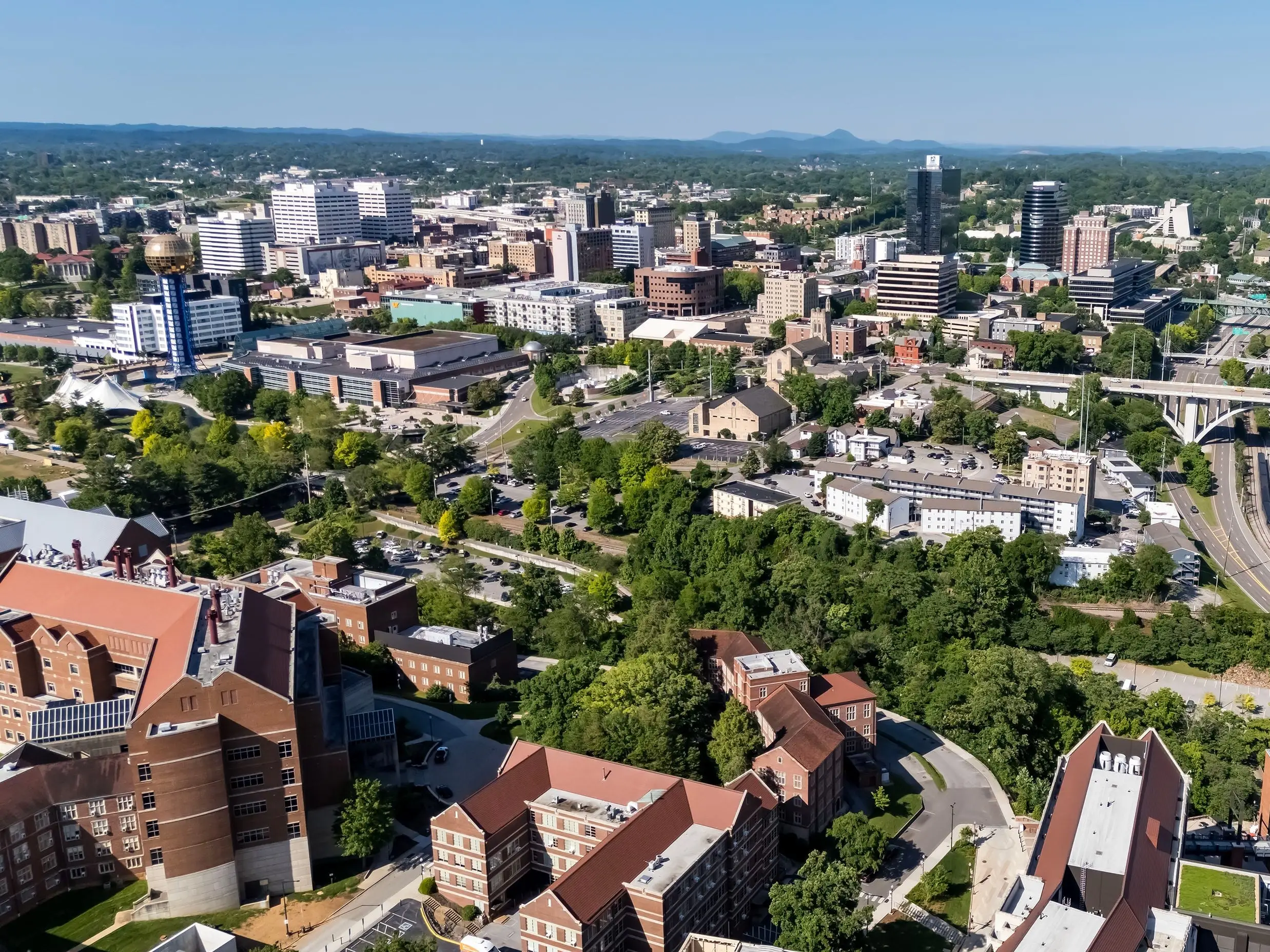 An aerial view of Knoxville, Tennessee.