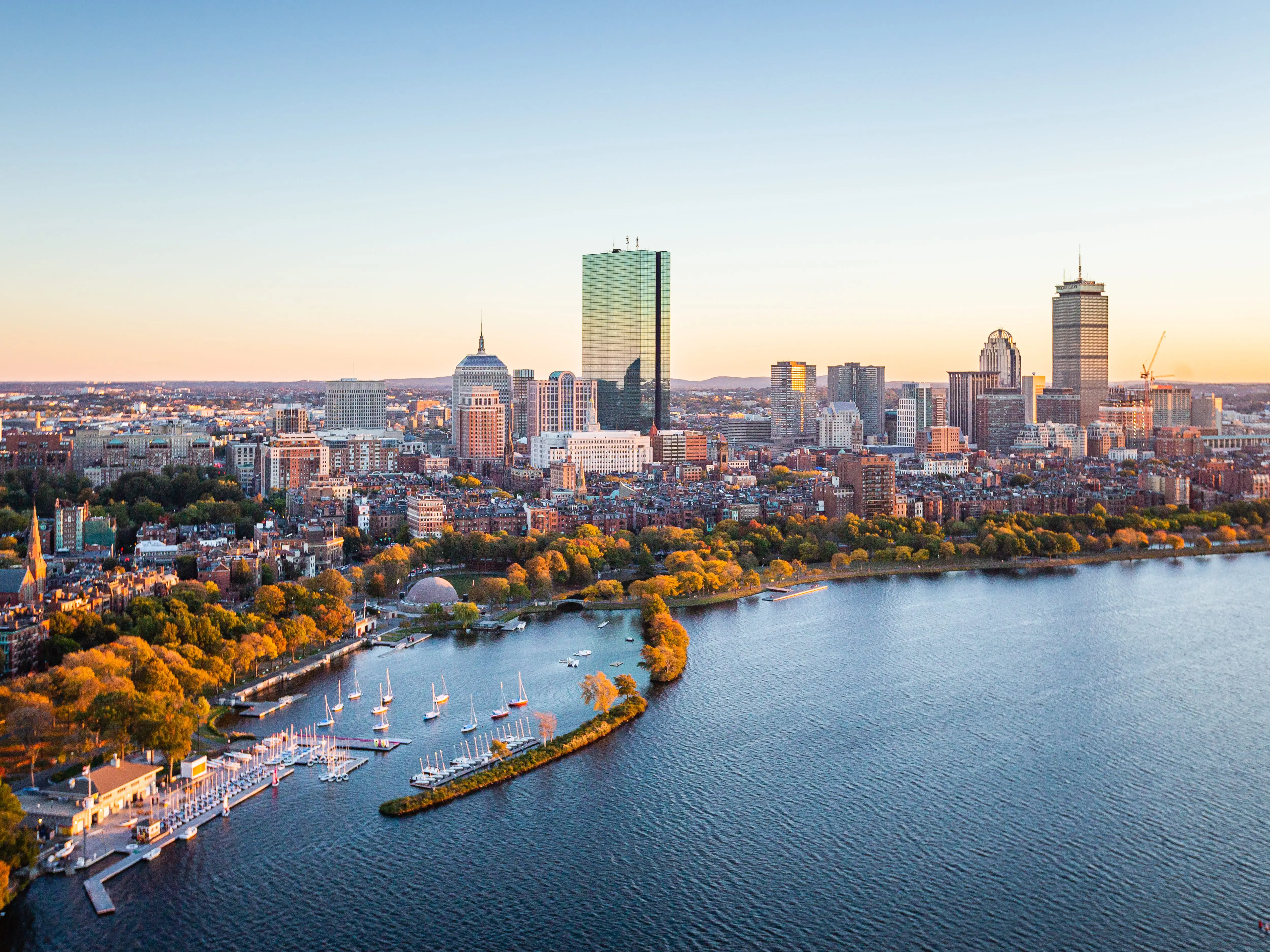 An aerial view of the Charles River in Boston.
