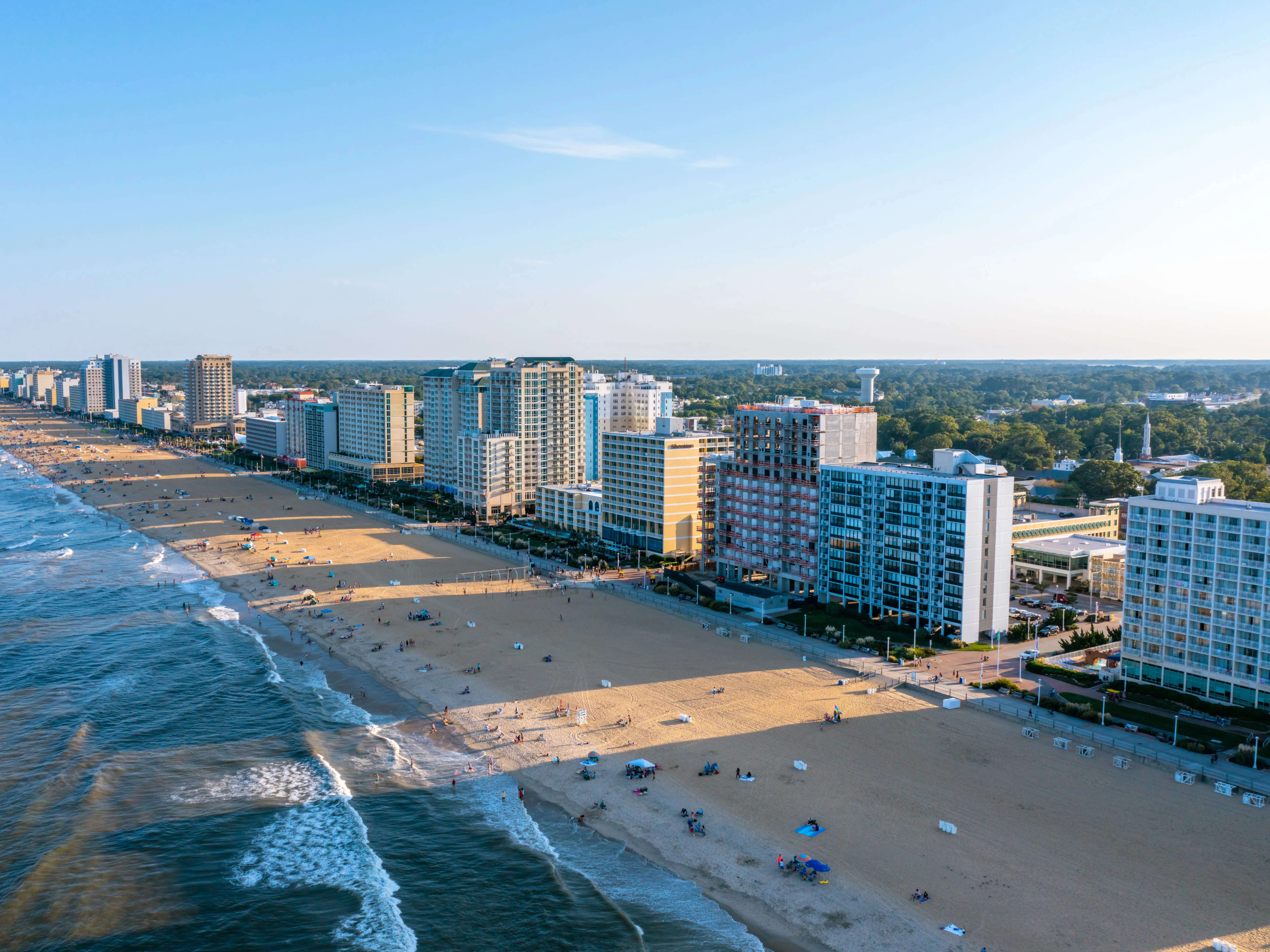 Buildings on Virginia Beach waterfront in front of beach