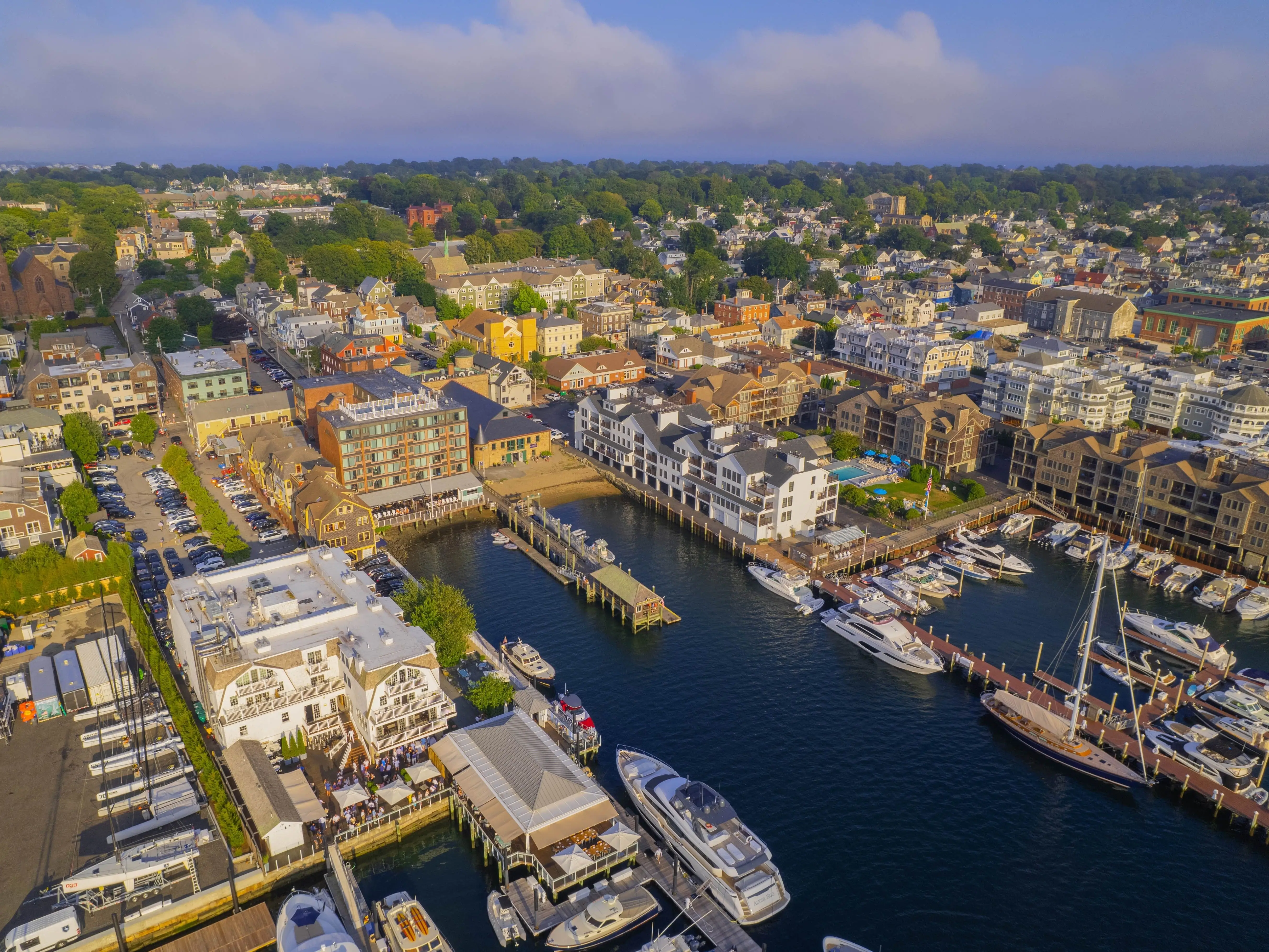 An aerial shot of the Newport Harbor in Rhode Island.
