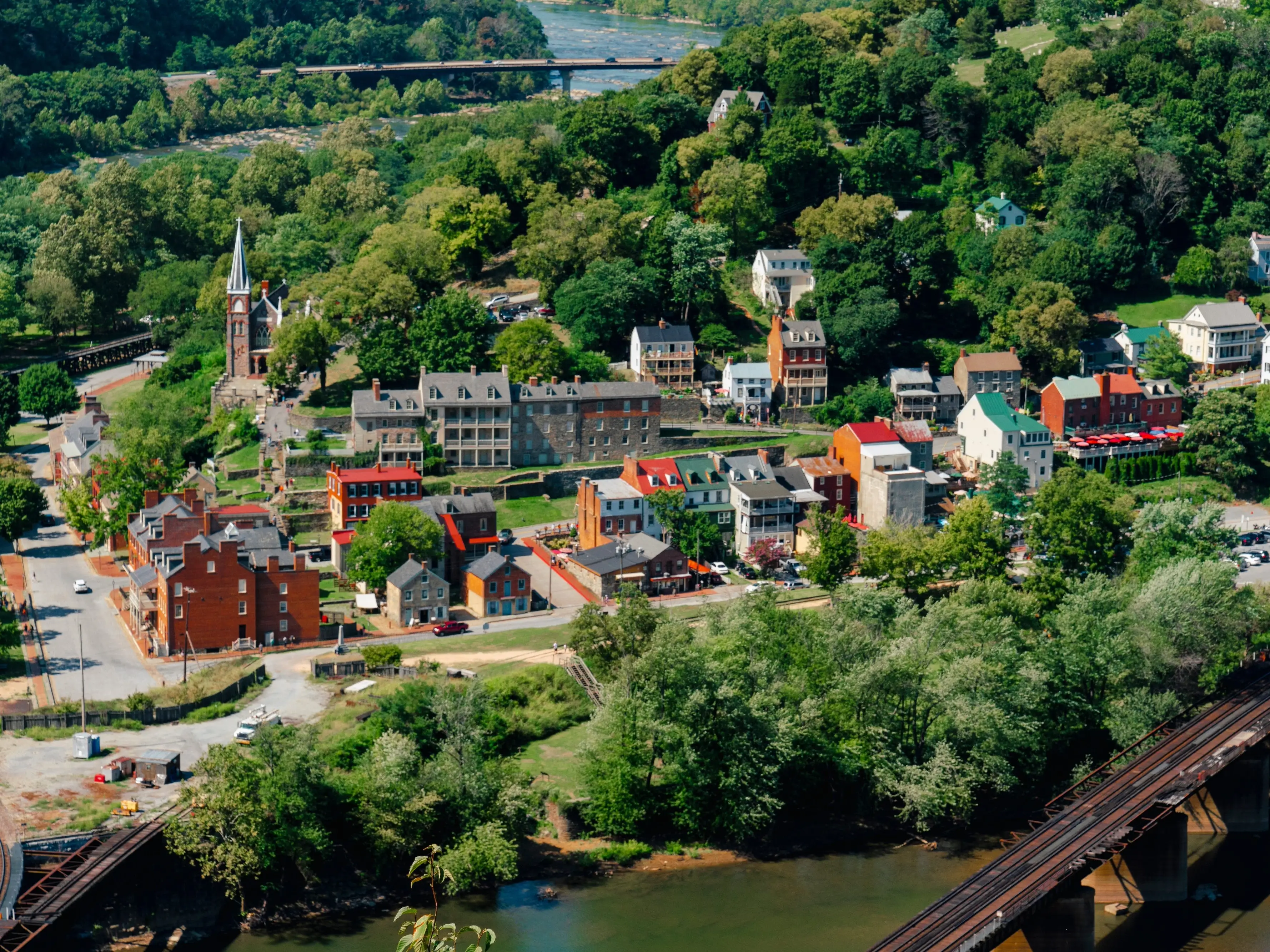 An aerial view of Harpers Ferry, West Virginia.