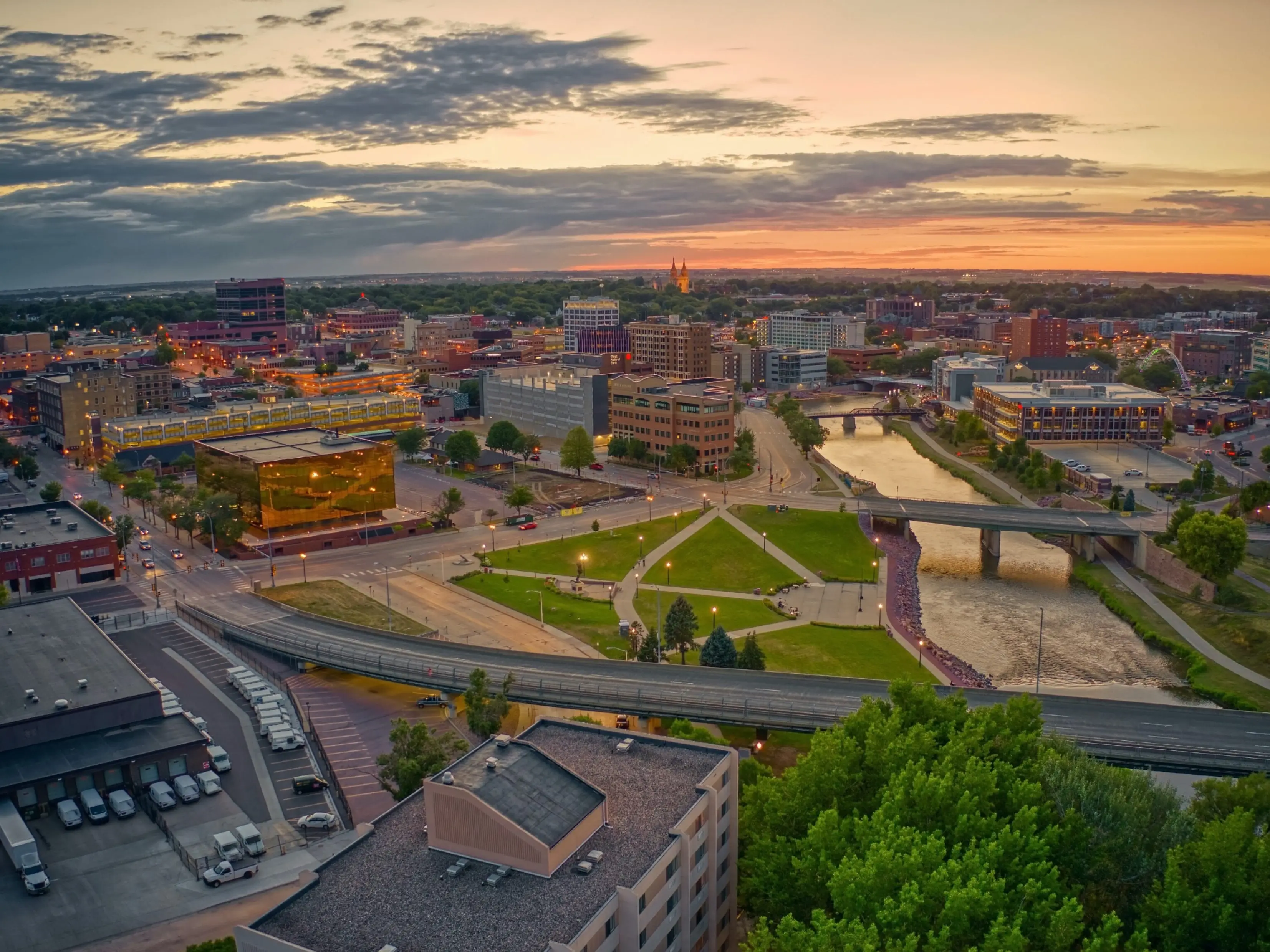 Aerial View of Sioux Falls, South Dakota at Sunset