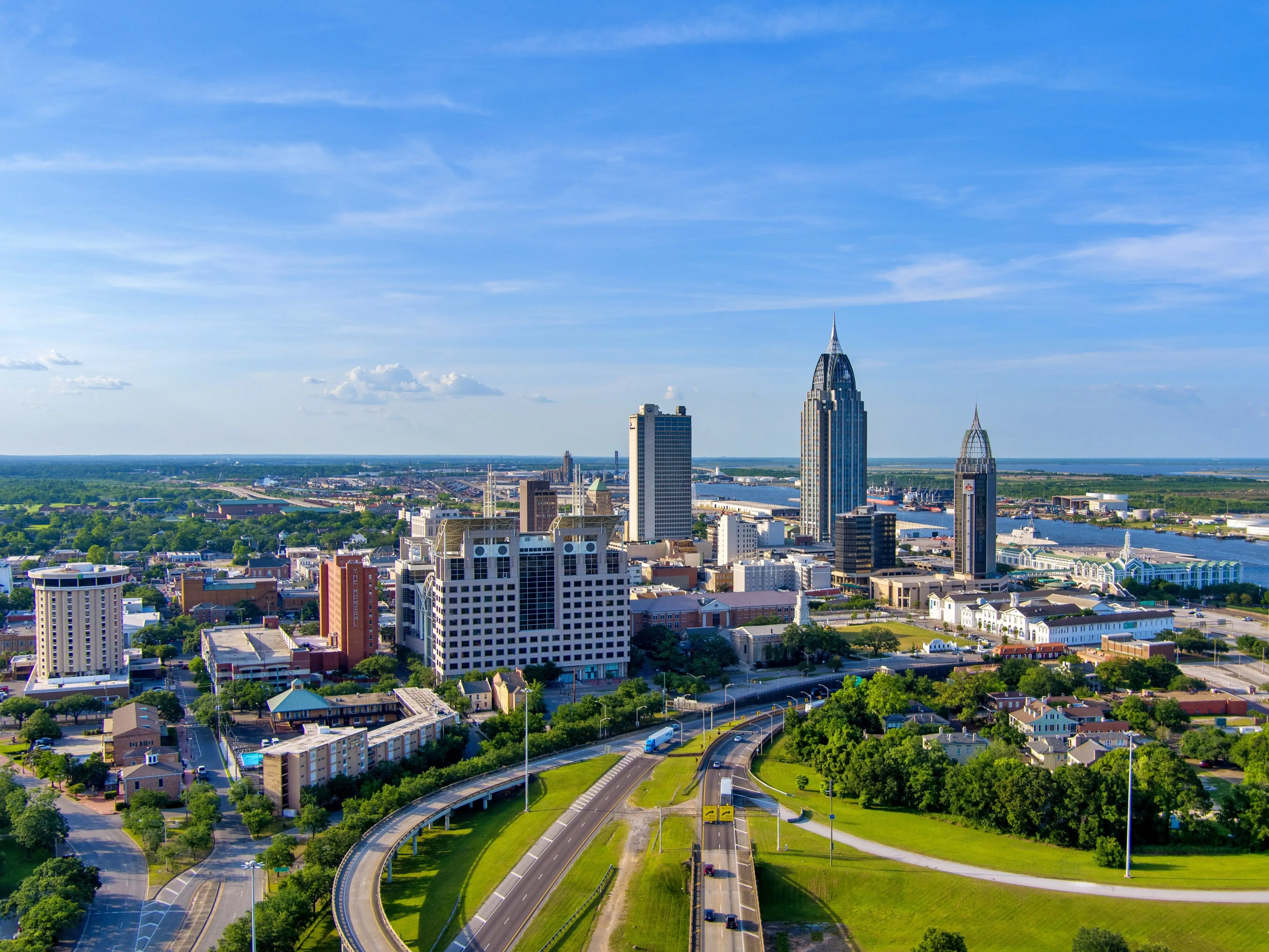The skyline of downtown Mobile, Alabama.