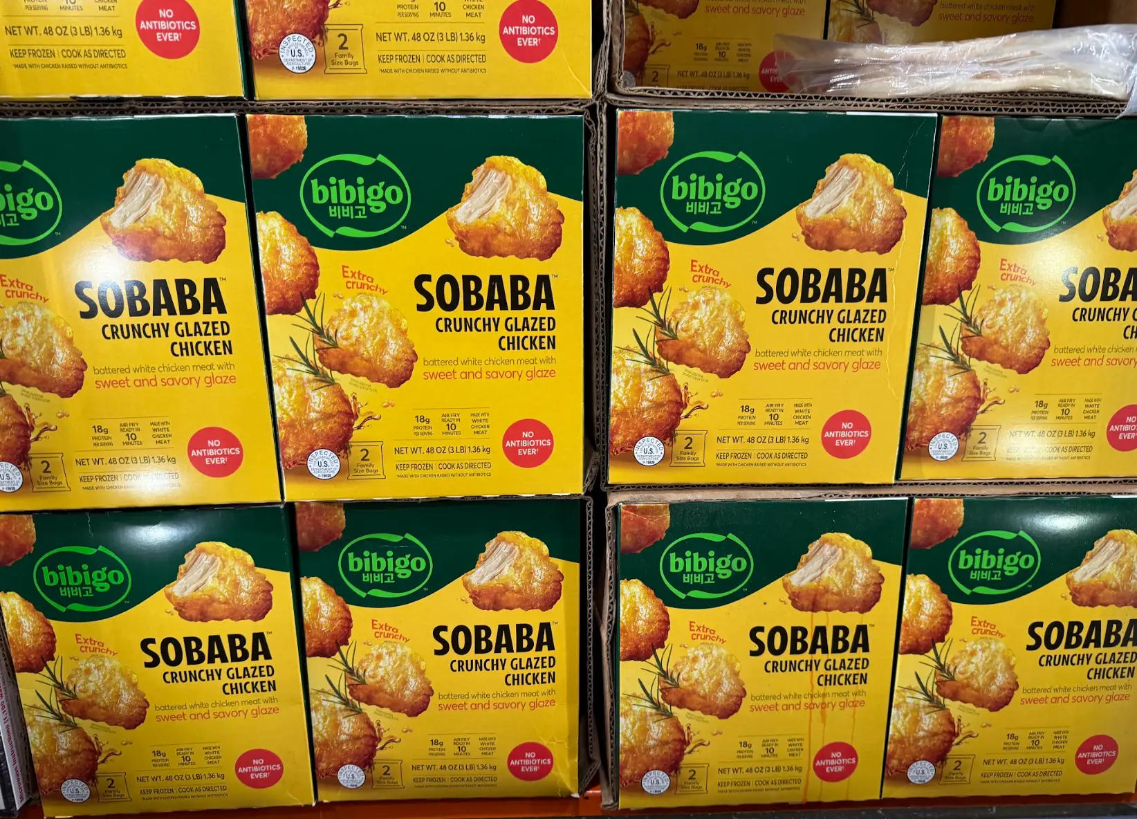 Bibigo sobaba crunchy glazed chicken from Costco.