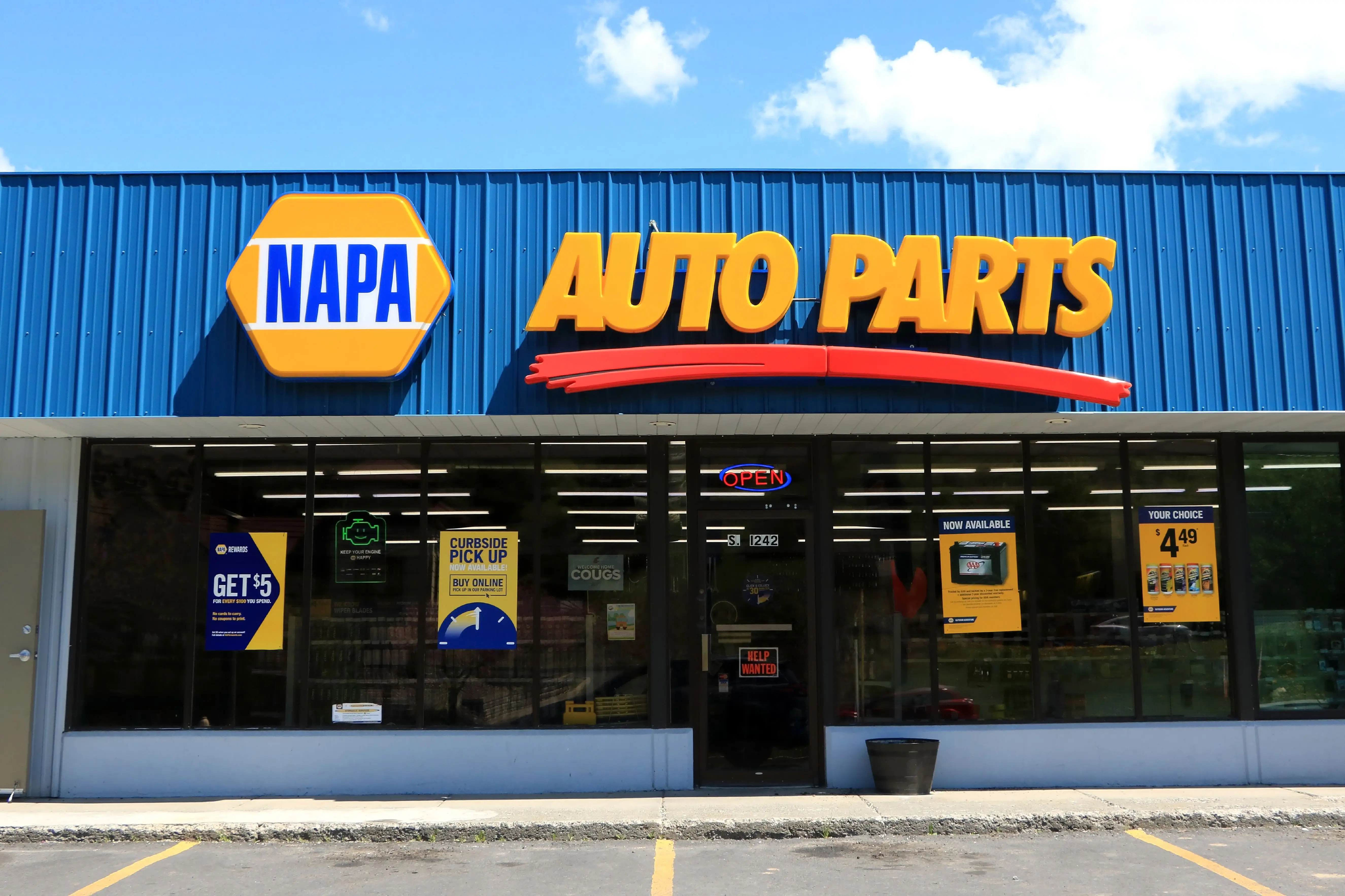 NAPA Auto Parts store entrance showing corporate logo above door.