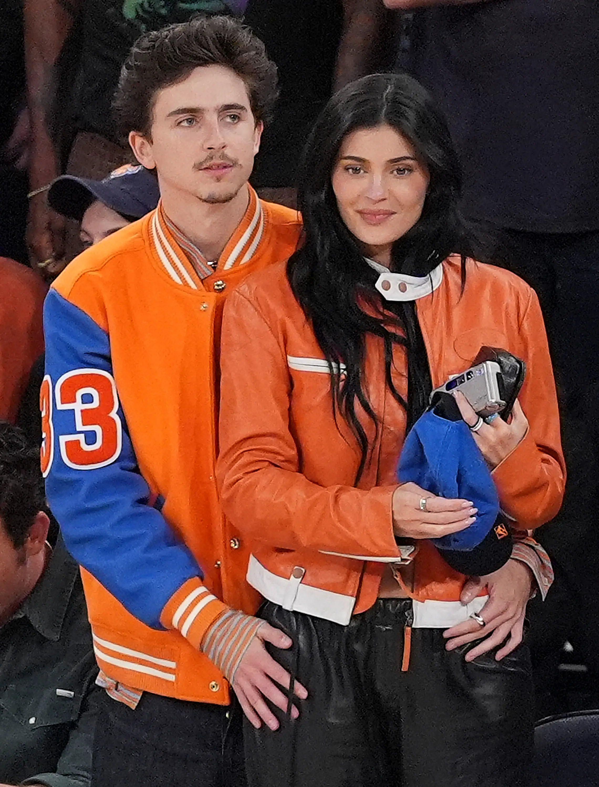 Timothée Chalamet and Kylie Jenner attend Game 5 of the NBA basketball Eastern Conference finals in May 2025.