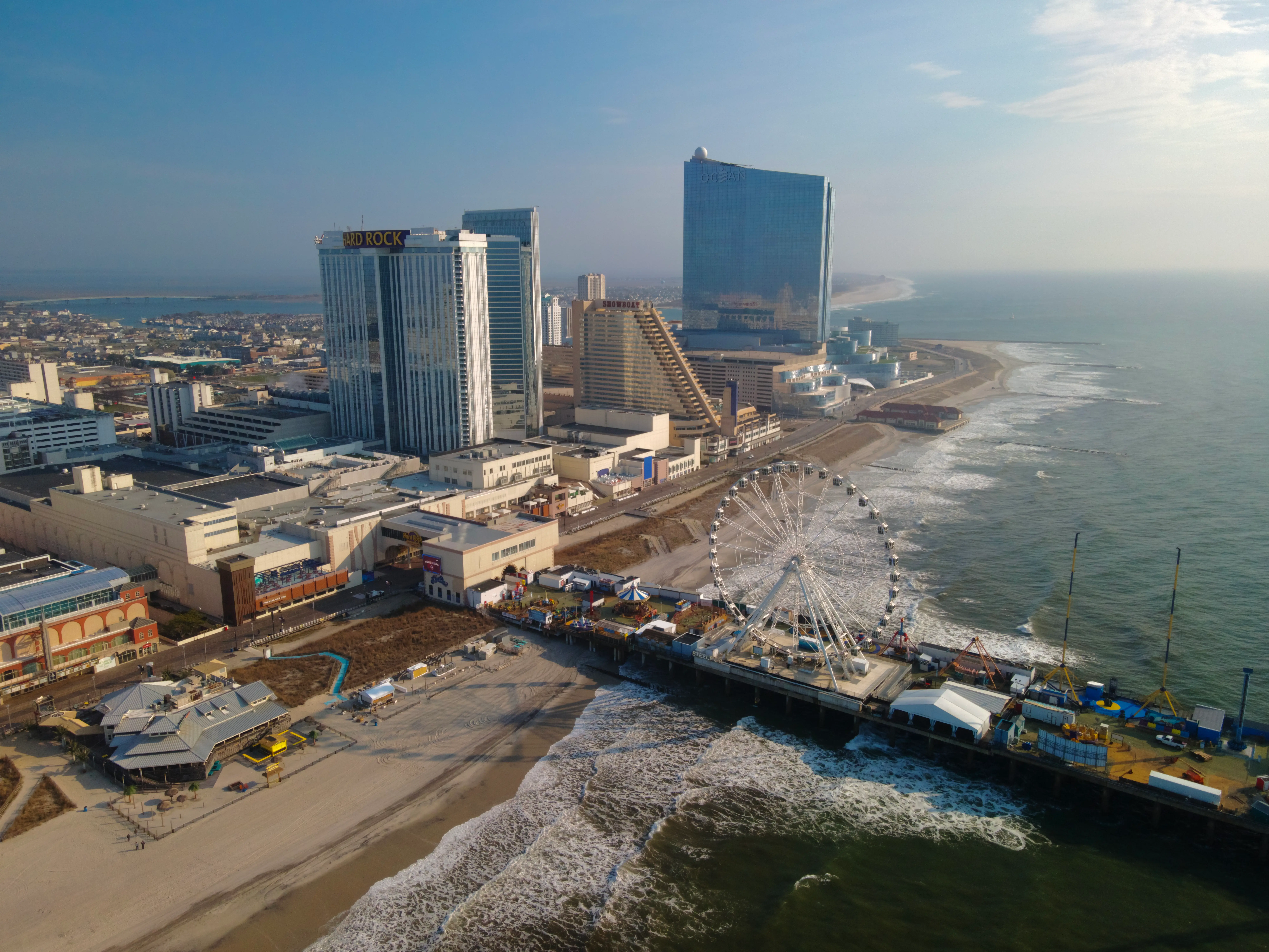 An aerial view of the boardwalk in Atlantic City, New Jersey.