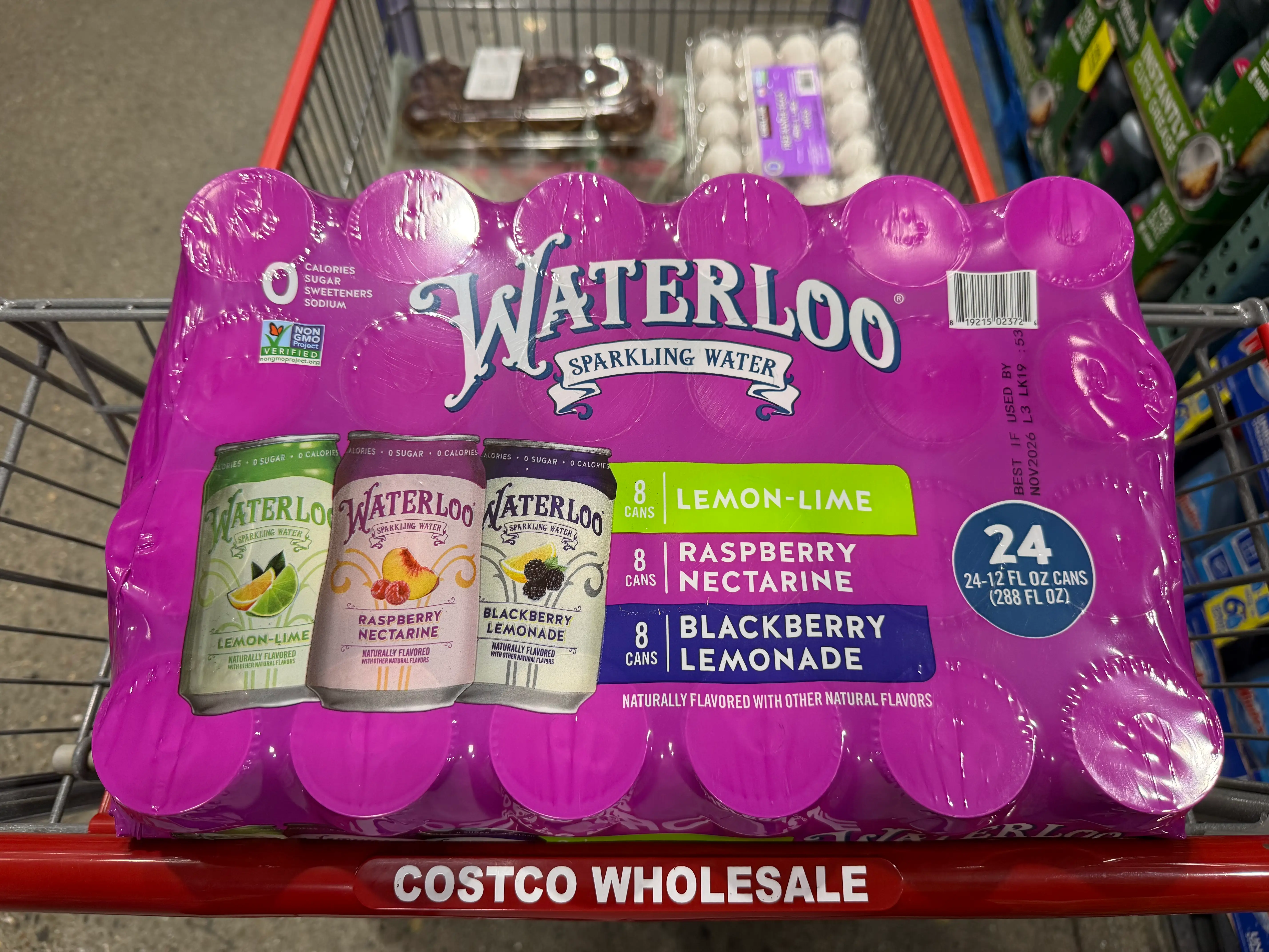 Waterloo variety pack in cart at Costco