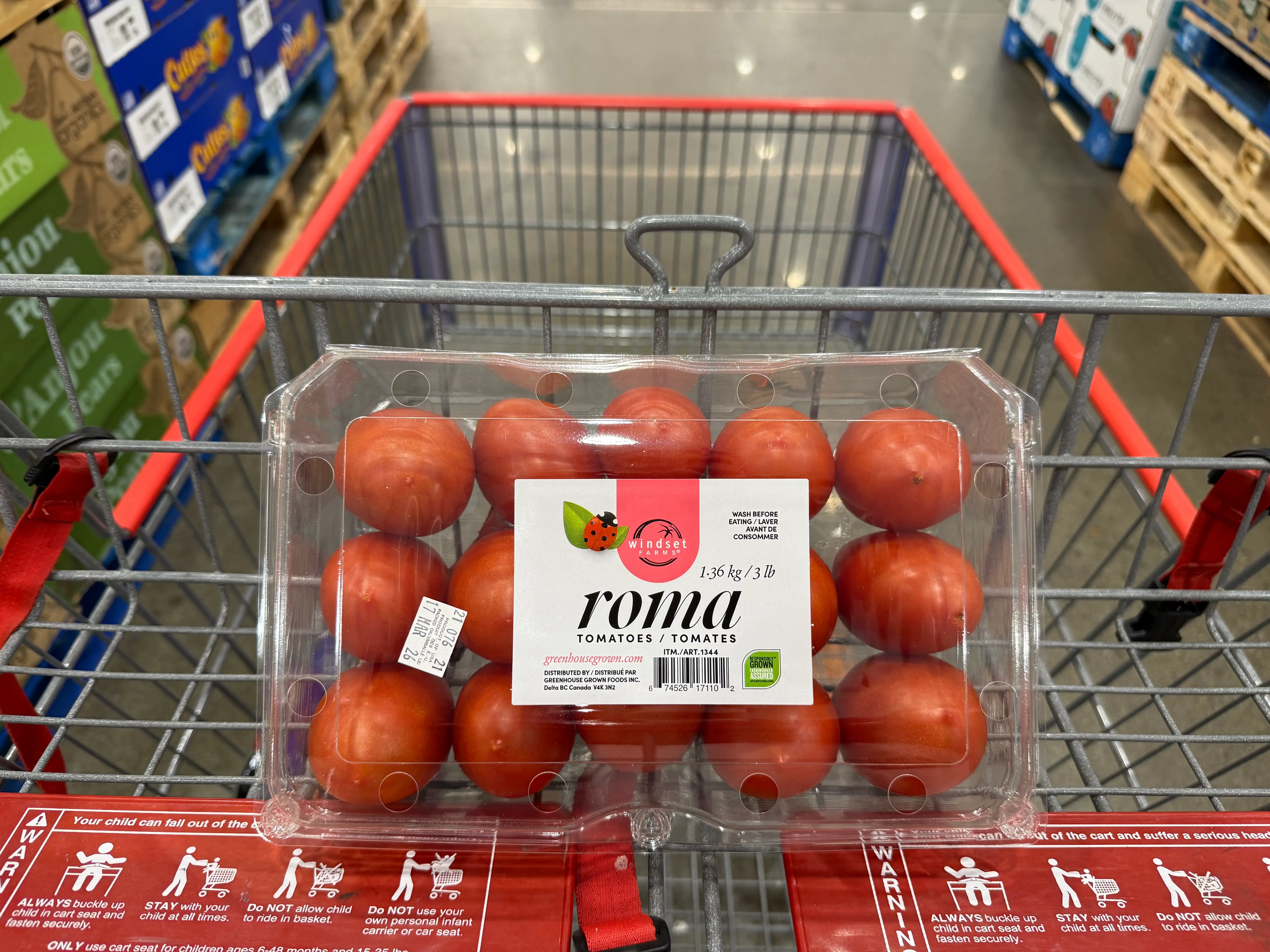Roma tomatoes in cart at Costco