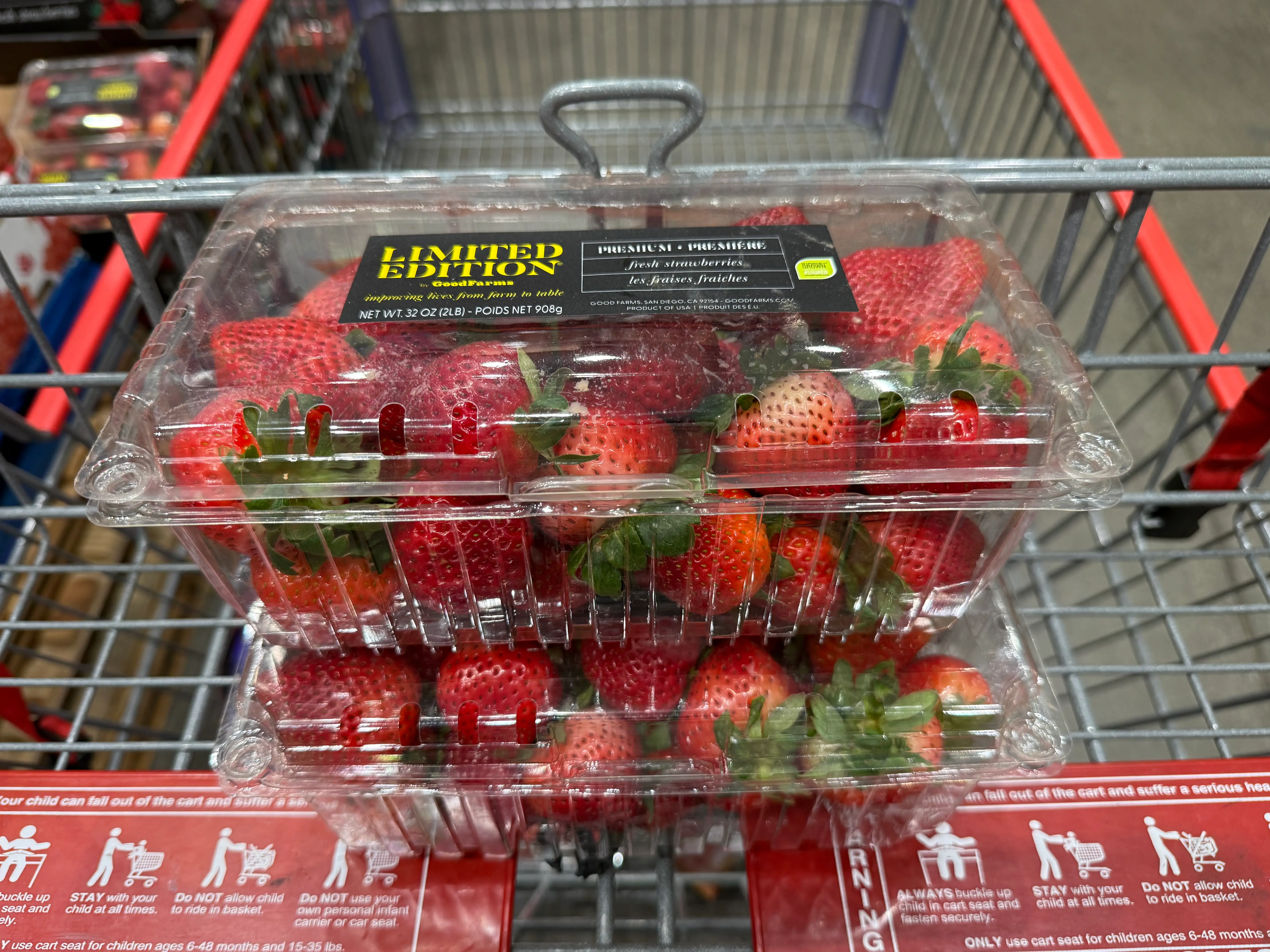 Strawberries in cart at Costco