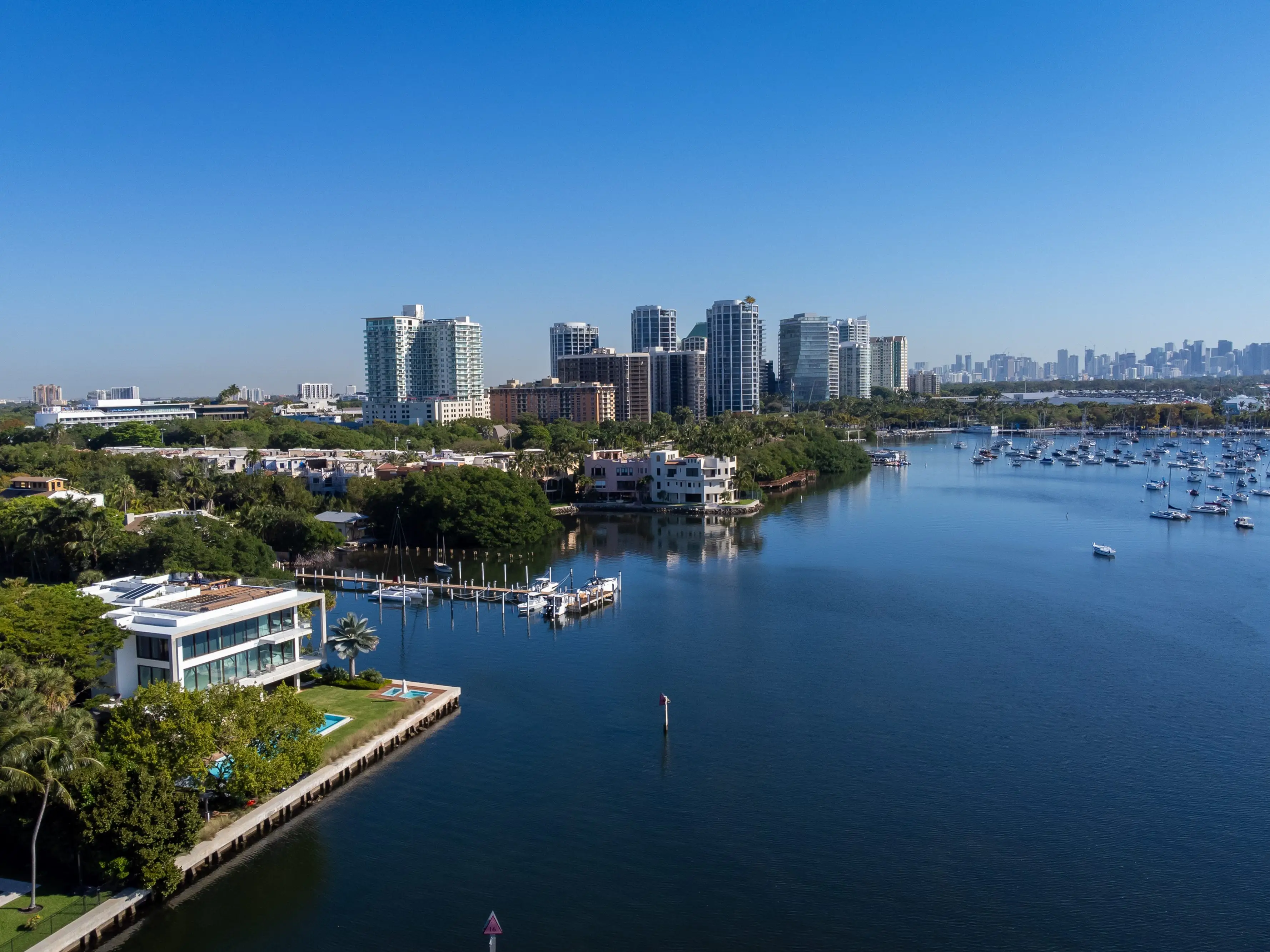 Aerial view of mansions in Coconut Grove, Miami