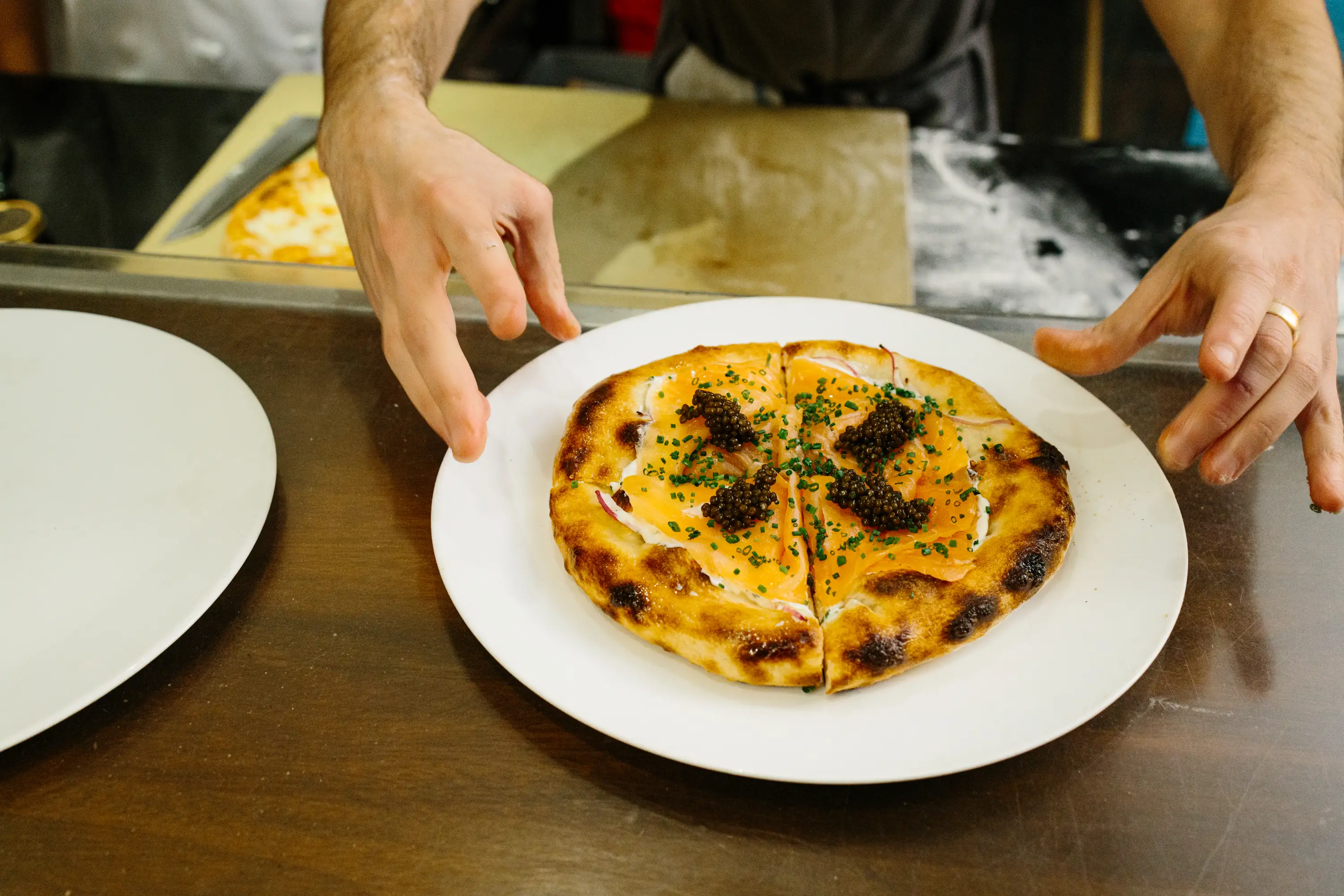 Smoked salmon pizza