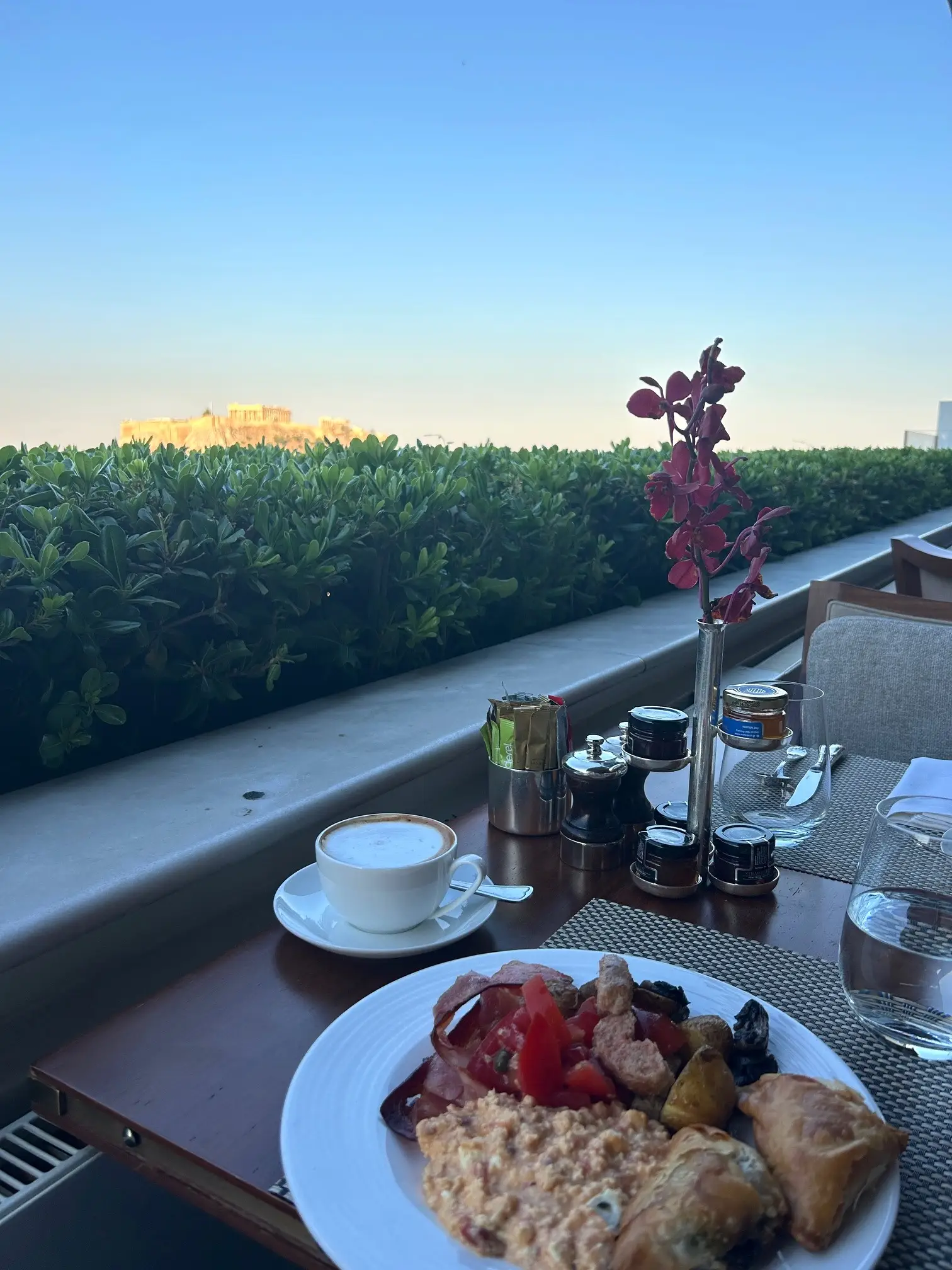 Breakfast at Hotel Grande Bretagne's GB Roof Garden.