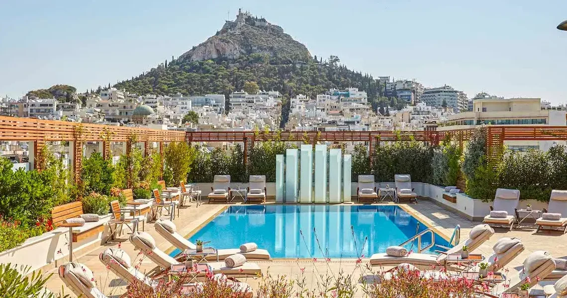 I stayed at the most famous hotel in Athens. Its rooftop restaurant with Acropolis views can’t be missed, even if you’re not a guest.