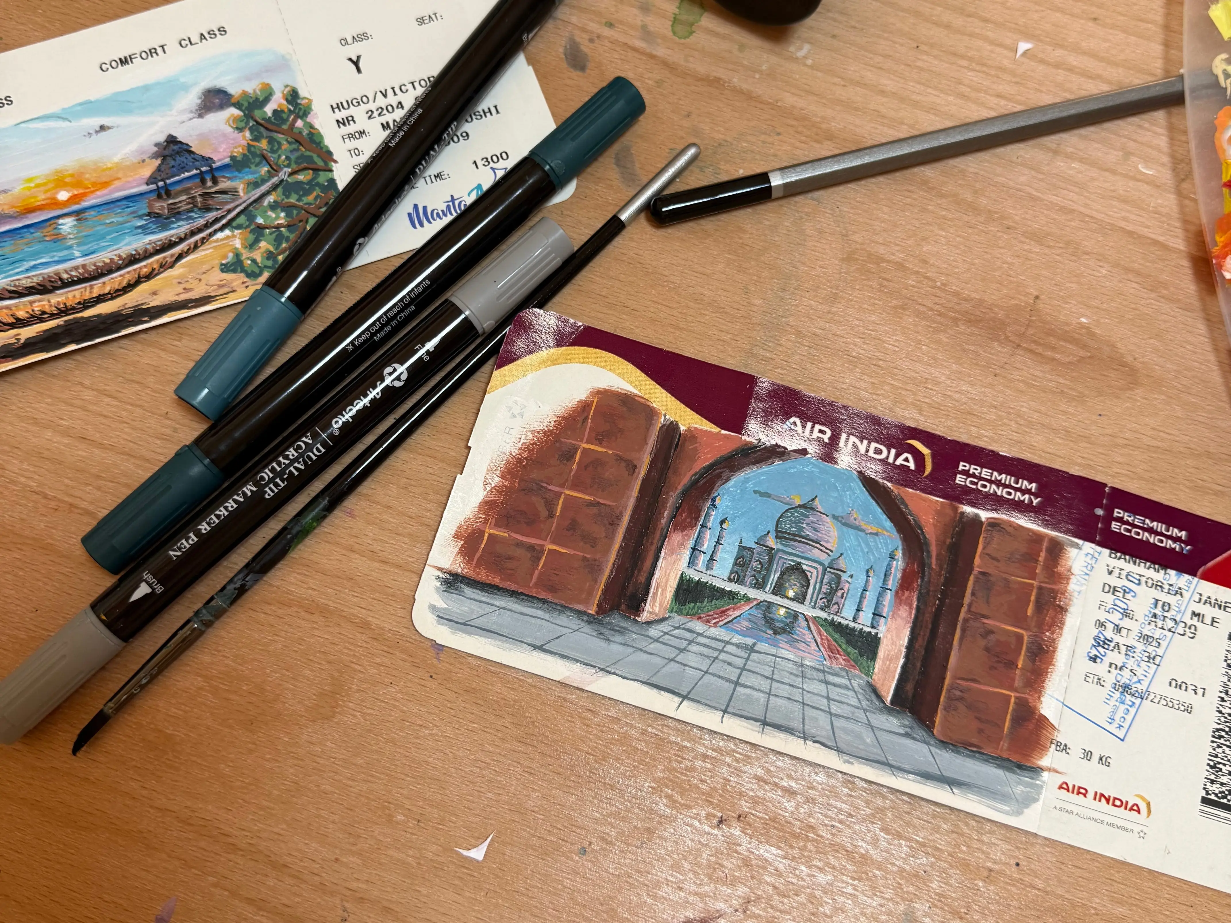 Hugo's business started with a painting of the Taj Mahal on an Air India boarding pass.