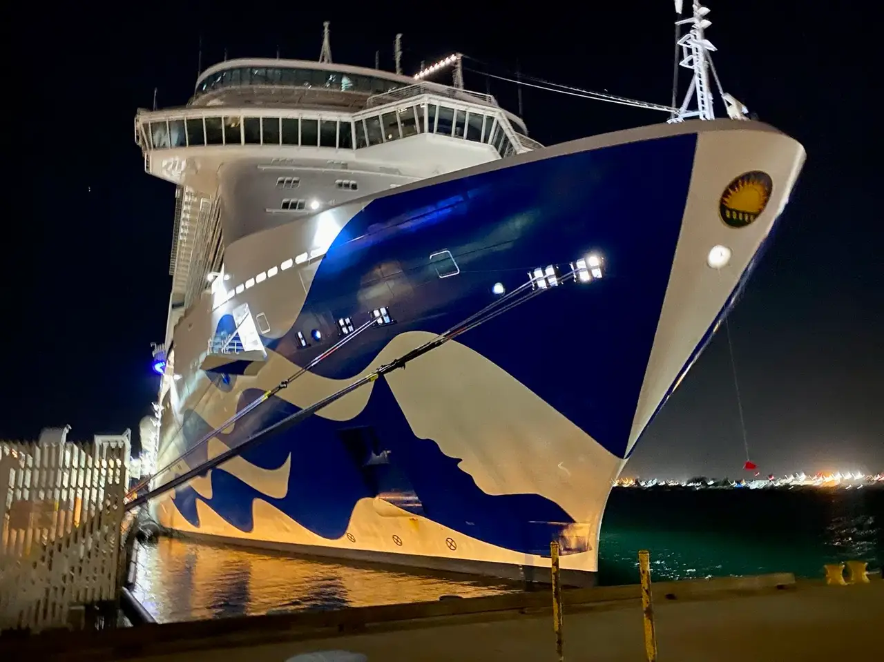 Discovery Princess docked in San Diego at night