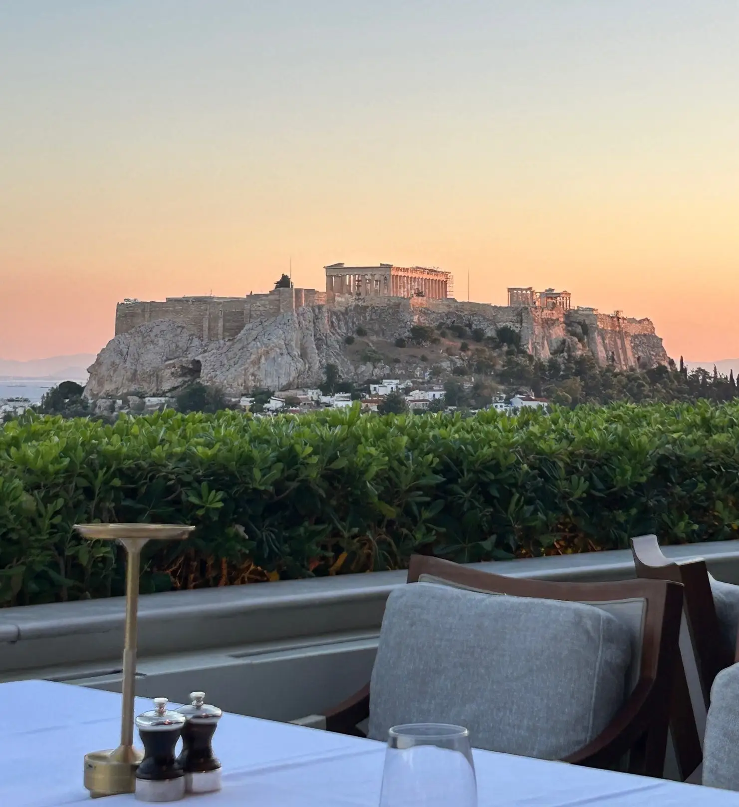 View of the acropolis from GB Roof Garden restaurant at the Hotel Grande Bretagne.
