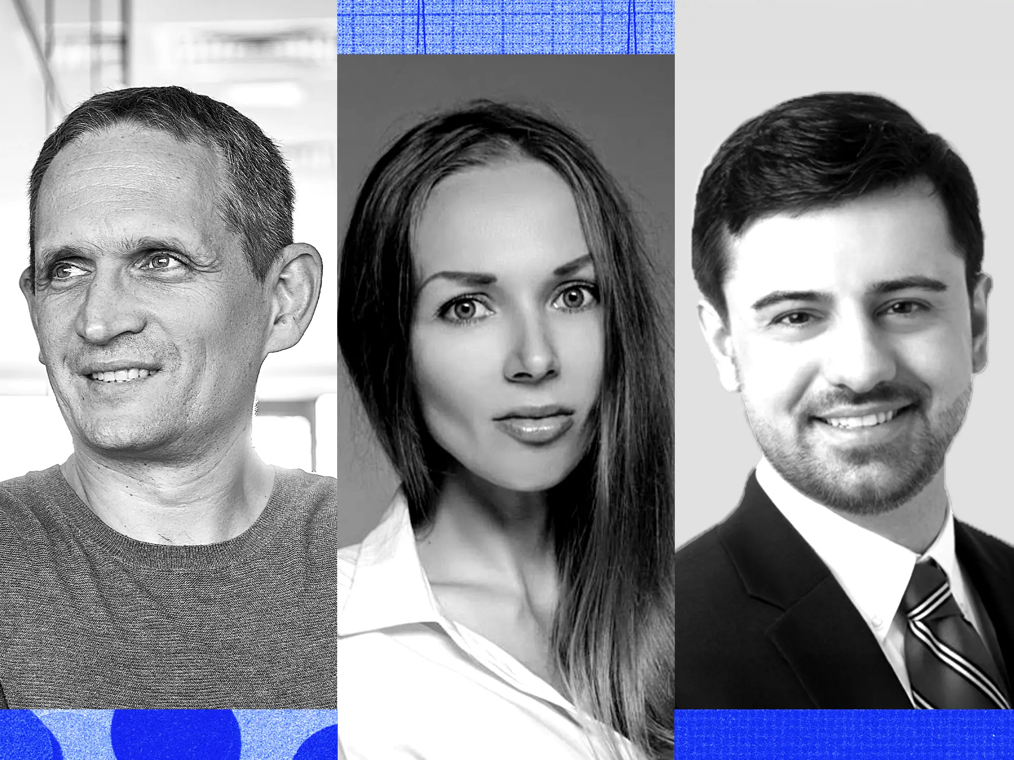 Business Insider's Rising Stars of Longevity, Peter Fedichev (left); Evelyne Bischof (center); and Dylan Livingston (right).
