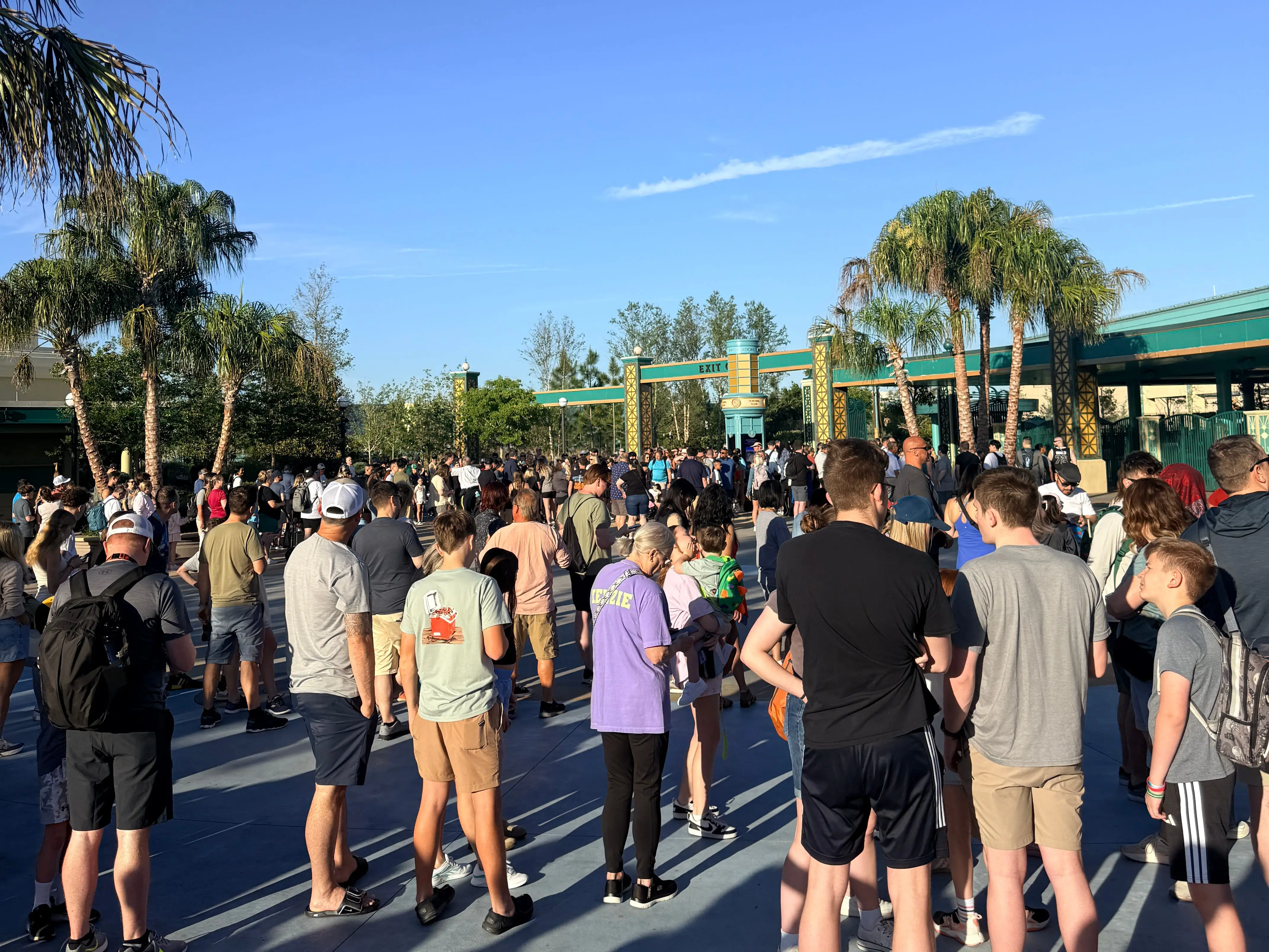 People lining up to enter park.