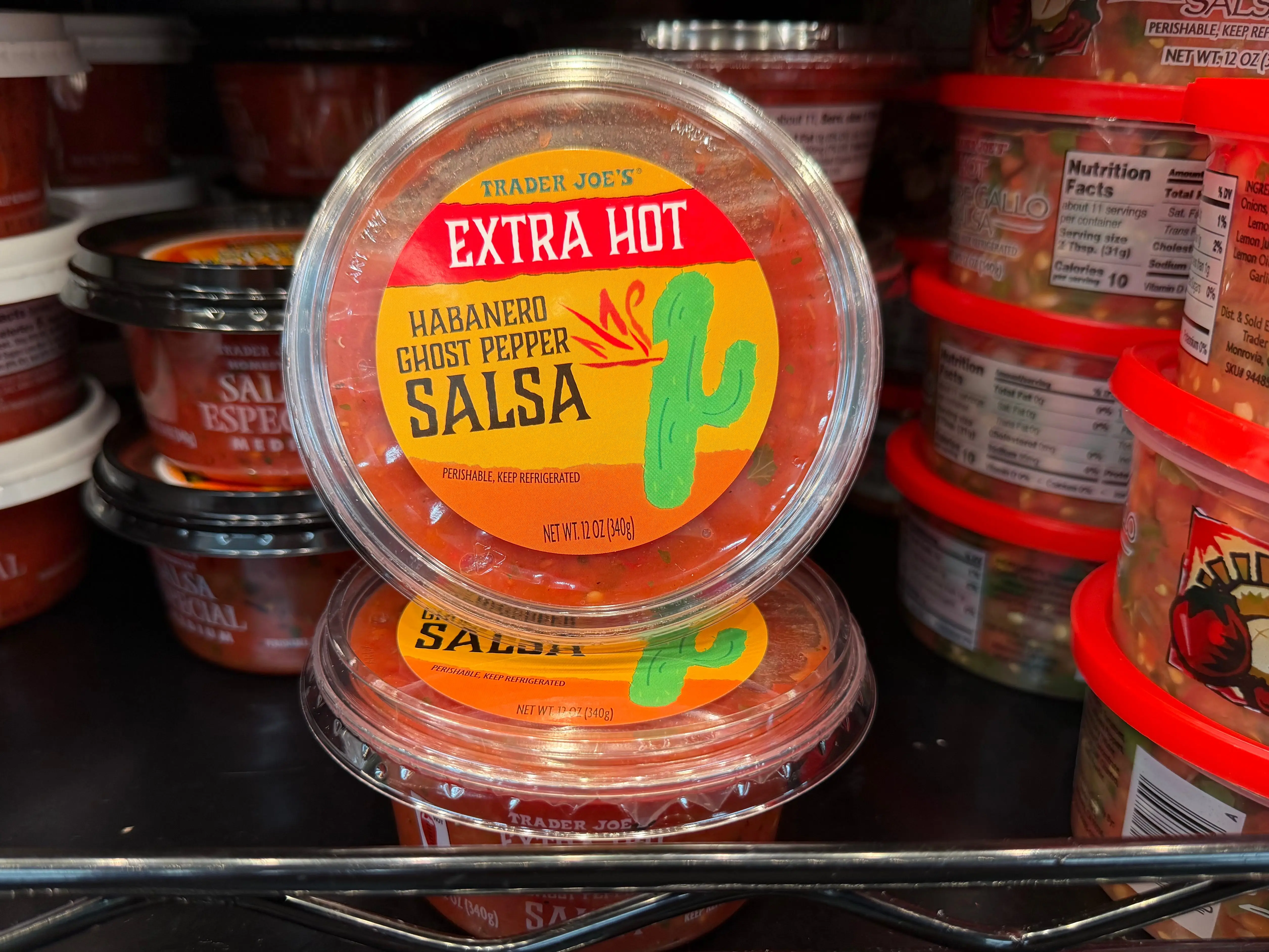 A container of Trader Joe's extra-hot habanero ghost-pepper salsa.