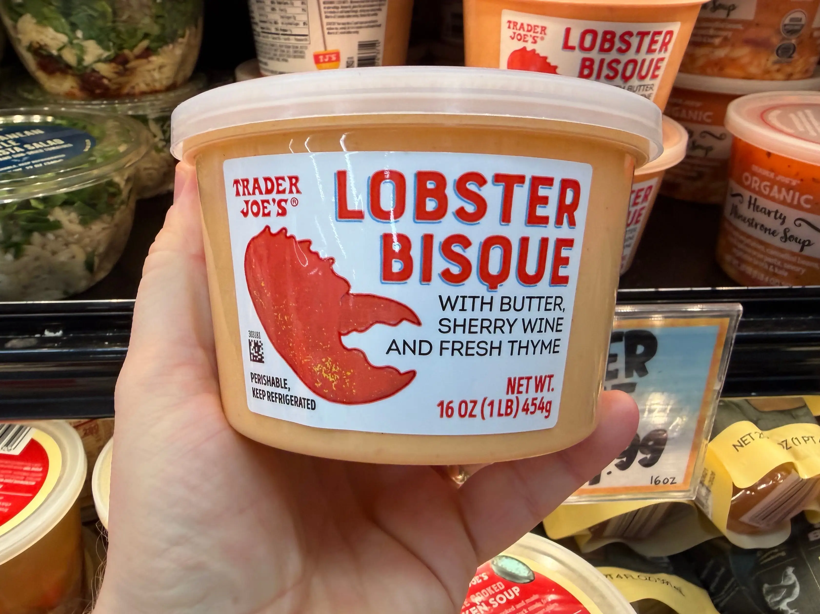 A container of Trader Joe's lobster bisque.