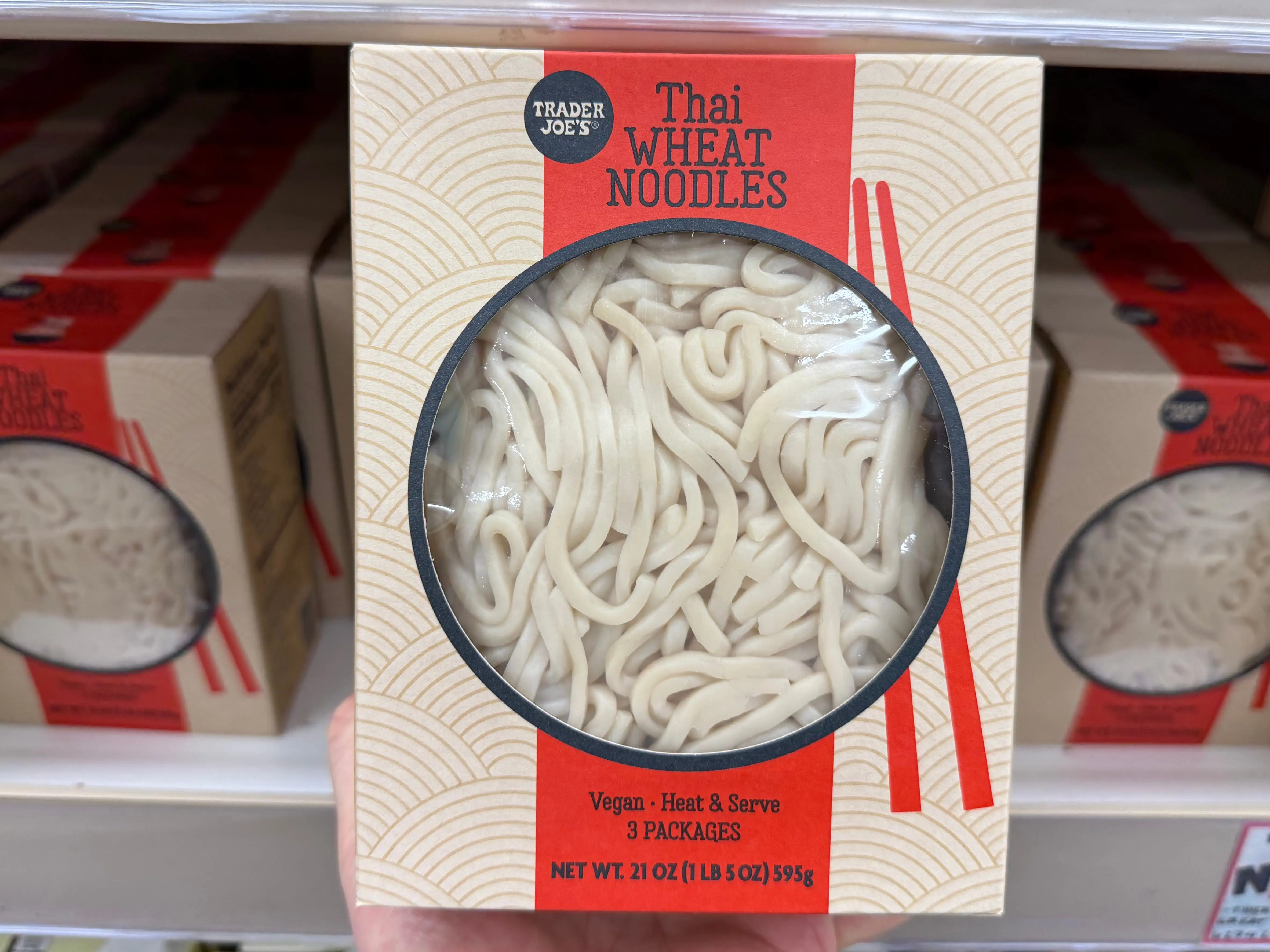 A box of Trader Joe's Thai wheat noodles.