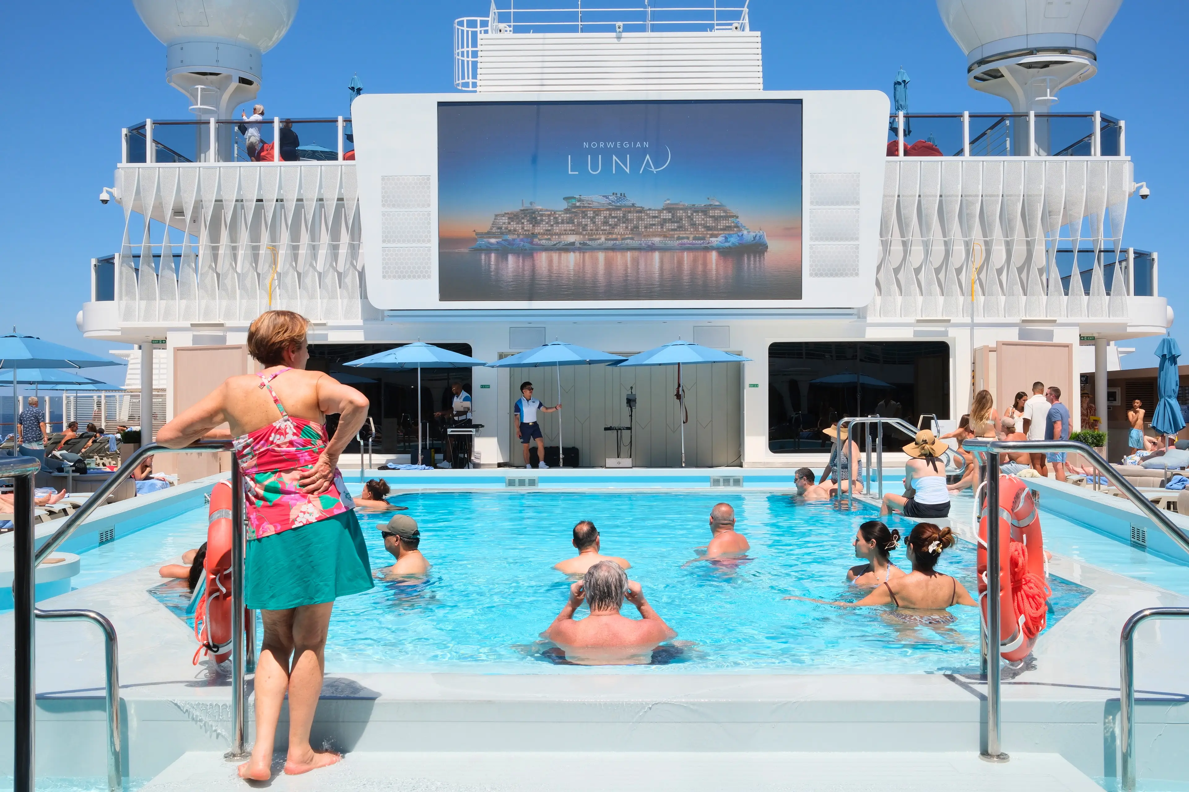 Pool on Norwegian Luna with screen above it