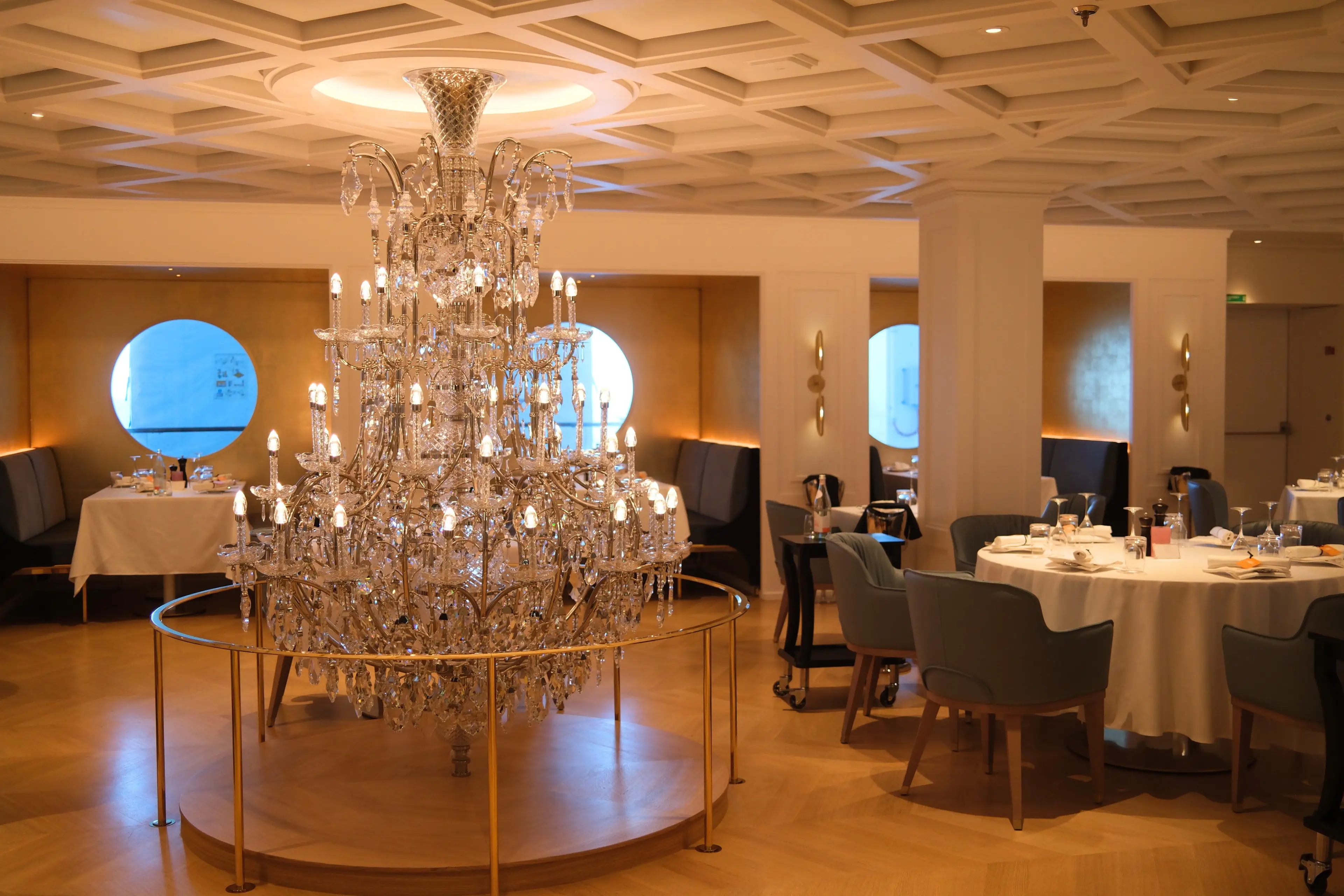 chandelier in. dining room area on norwegian luna