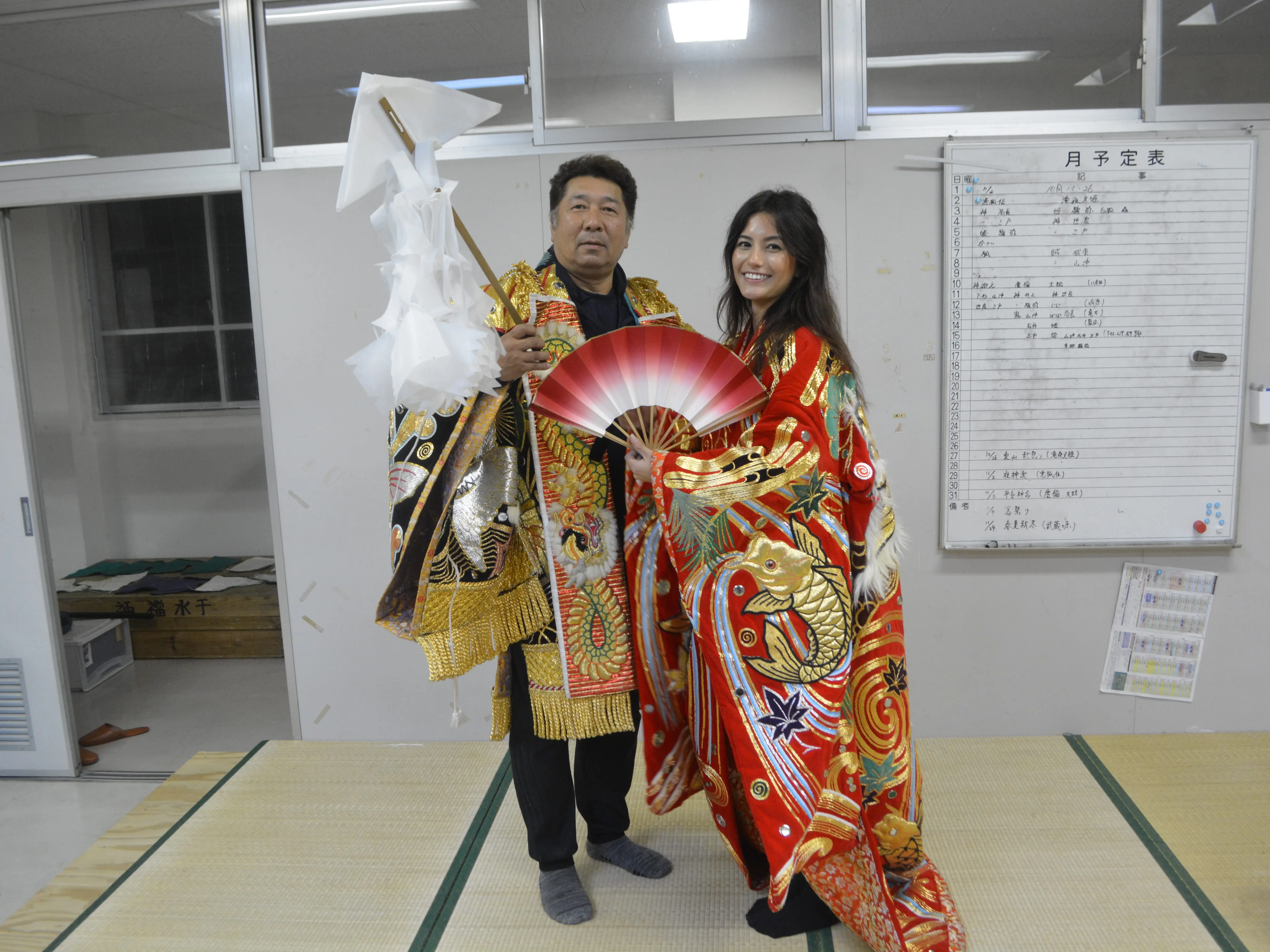 Dressed in tradiional clothing from Japanese mythology.