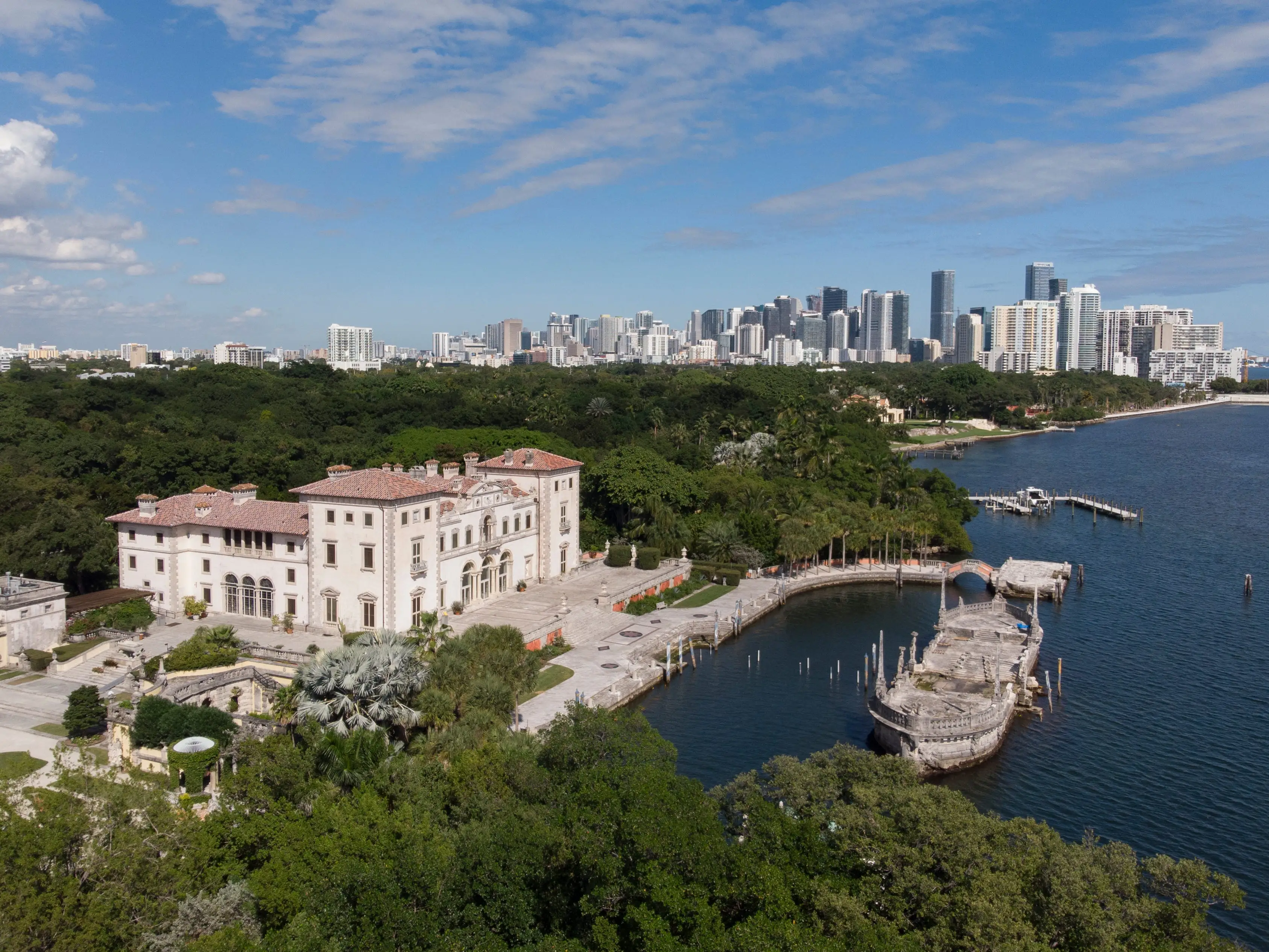 Aerial view of the Vizcaya Museum and Gardens in Miami, Florida