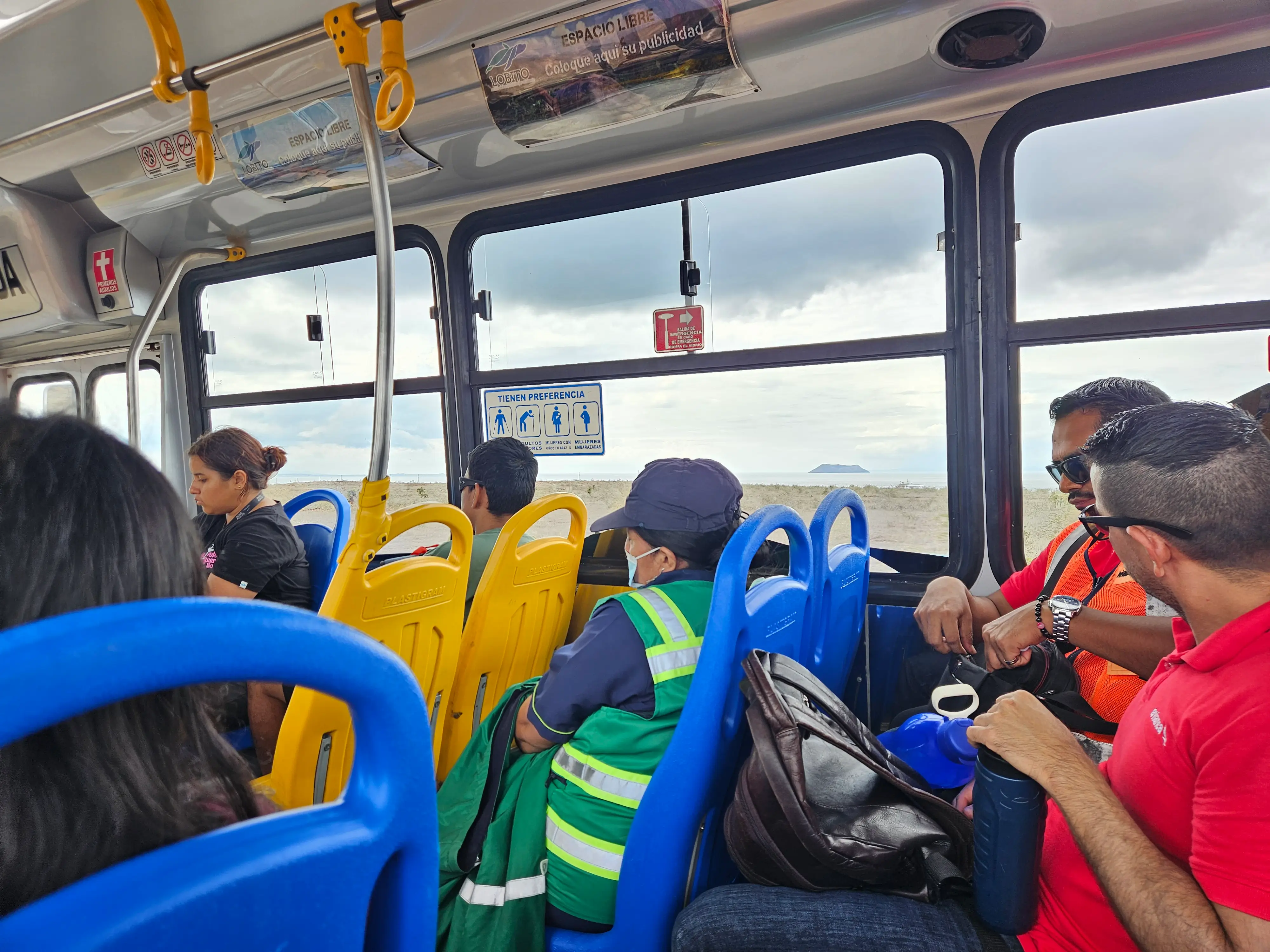 Interior of bus with colofrul seats