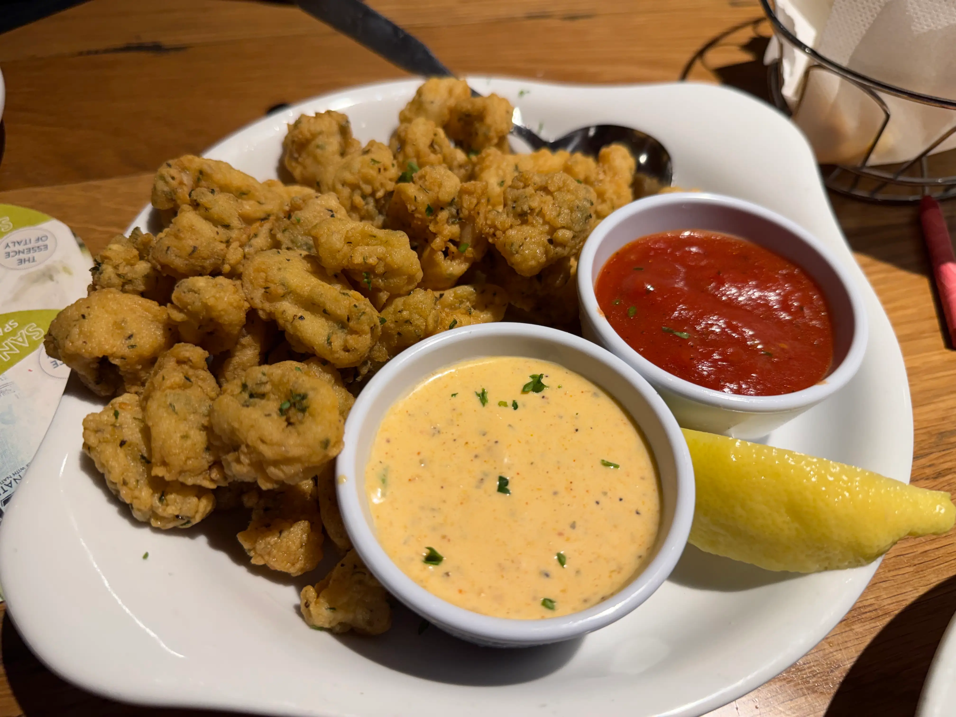 Calamari at Olive Garden with two large sauces