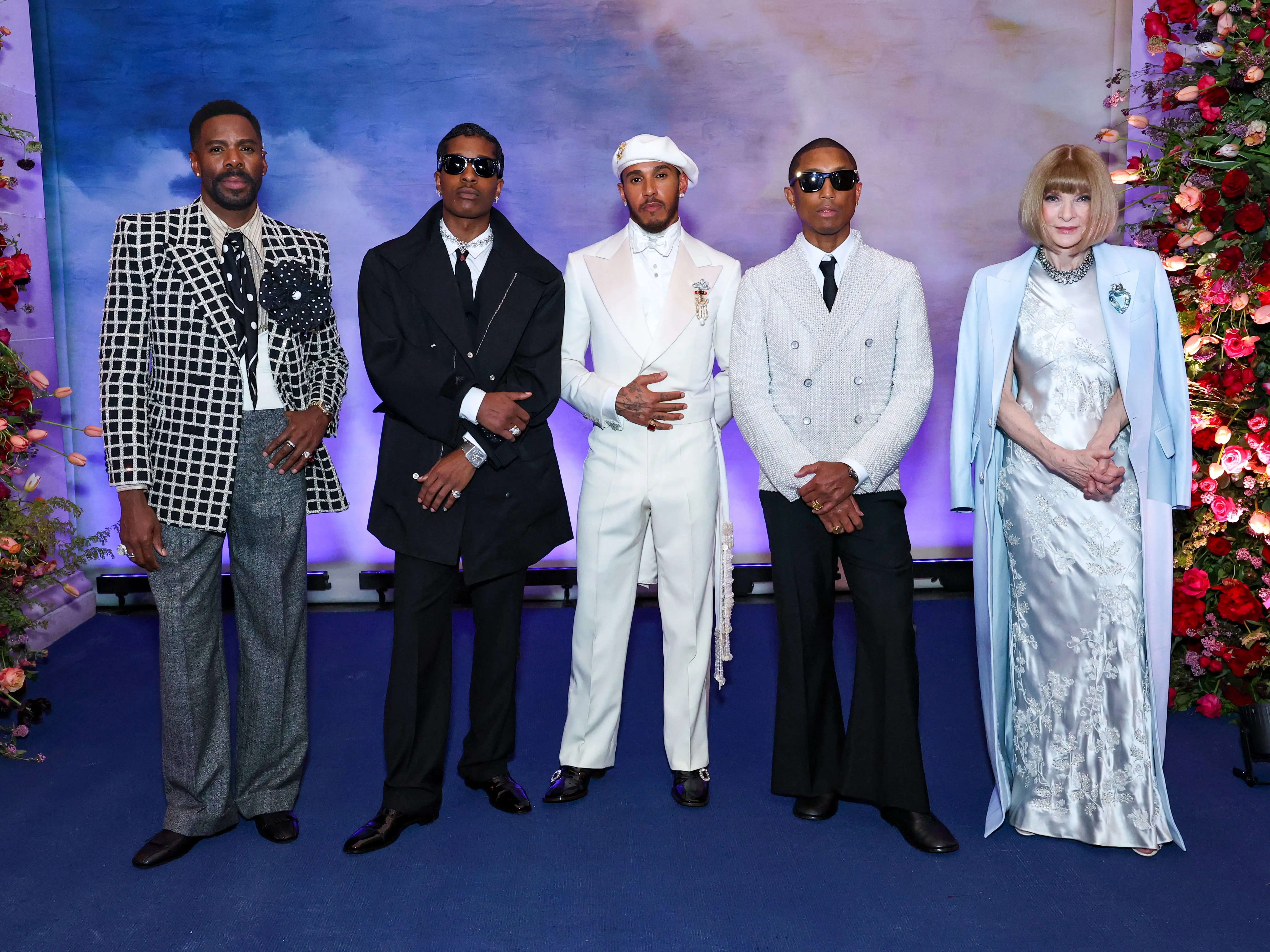 Co-Chairs Colman Domingo, A$AP Rocky, Lewis Hamilton, Pharrell Williams and Chair Anna Wintour attends the 2025 Met Gala