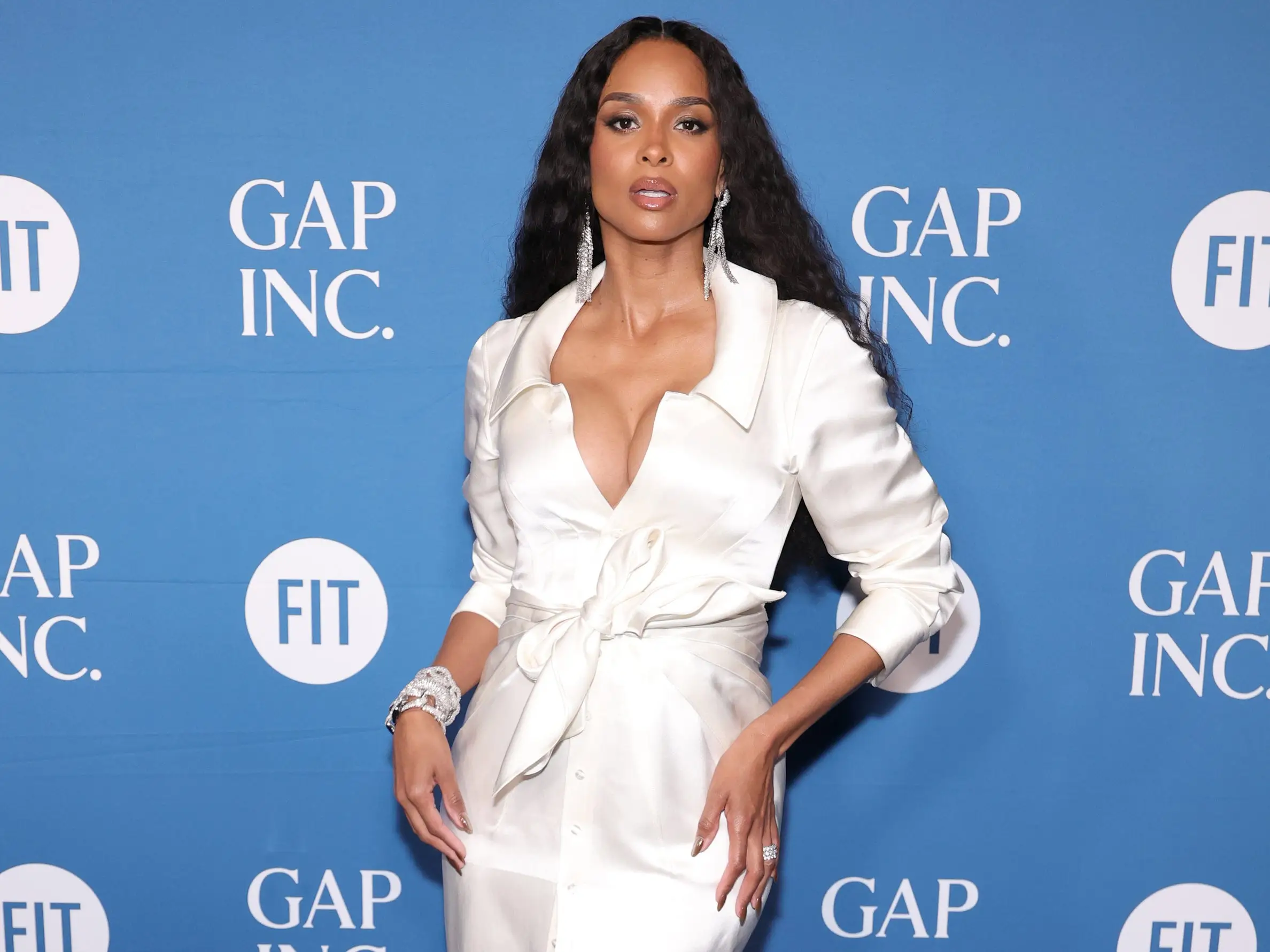 Ciara in a white dress