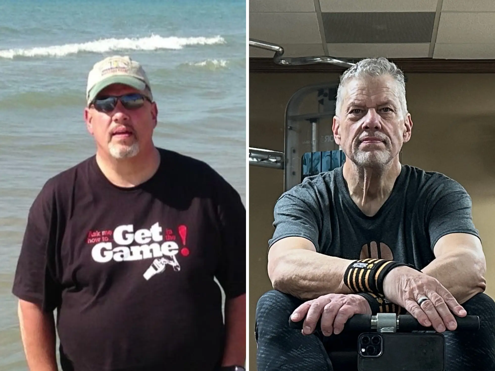 A photo of a man before and after dramatic weight loss